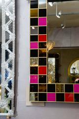 Pair of Mirrors with Surrounding Colored Glass