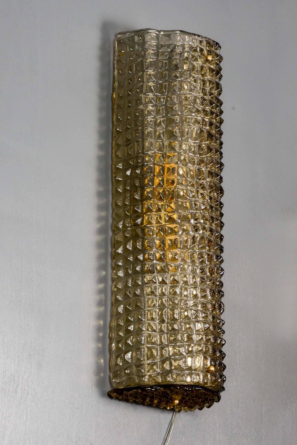 Set of Four Brown Embossed Murano Glass Wall Sconces For Sale at 1stdibs