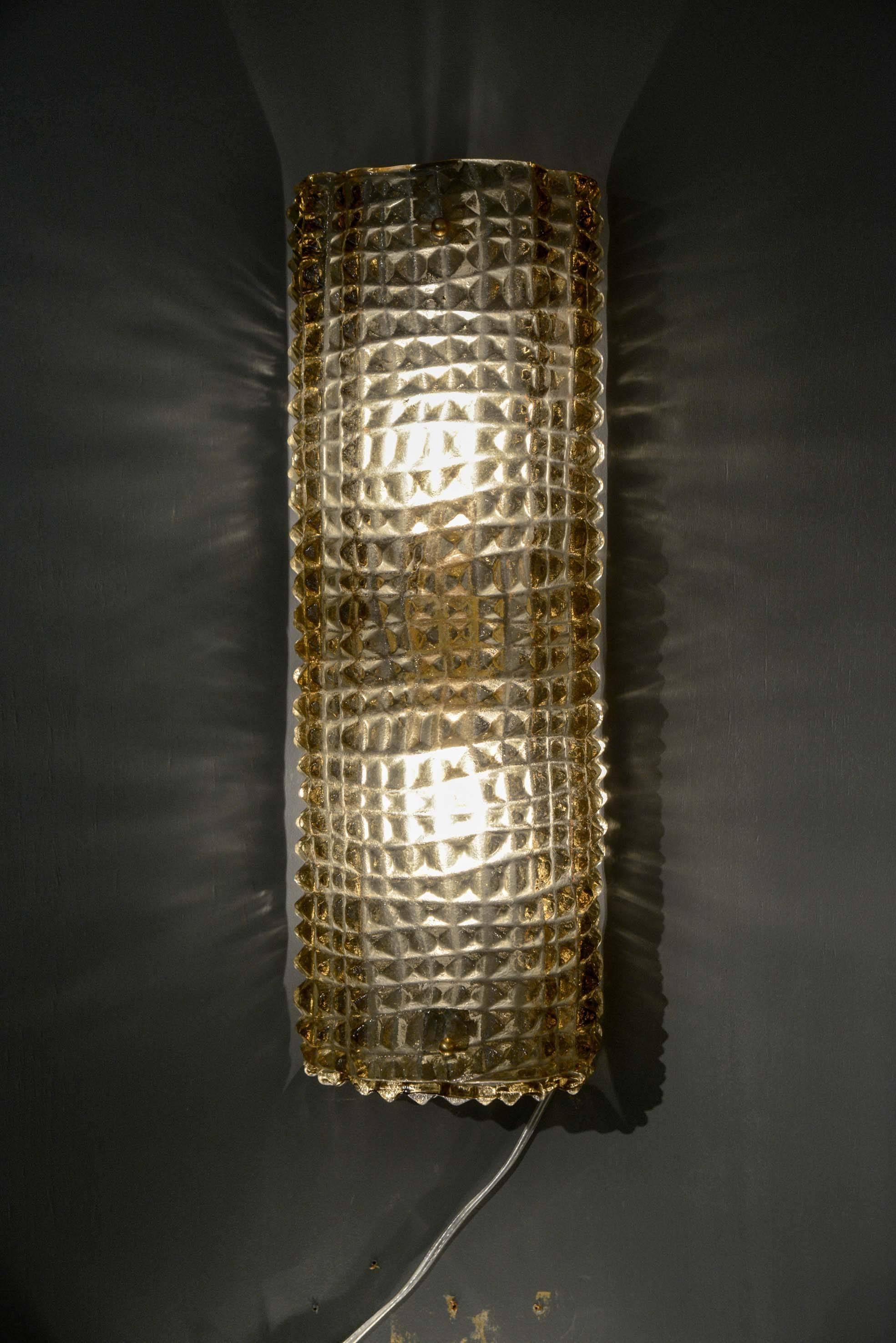Late 20th Century Set of Four Brown Embossed Murano Glass Wall Sconces