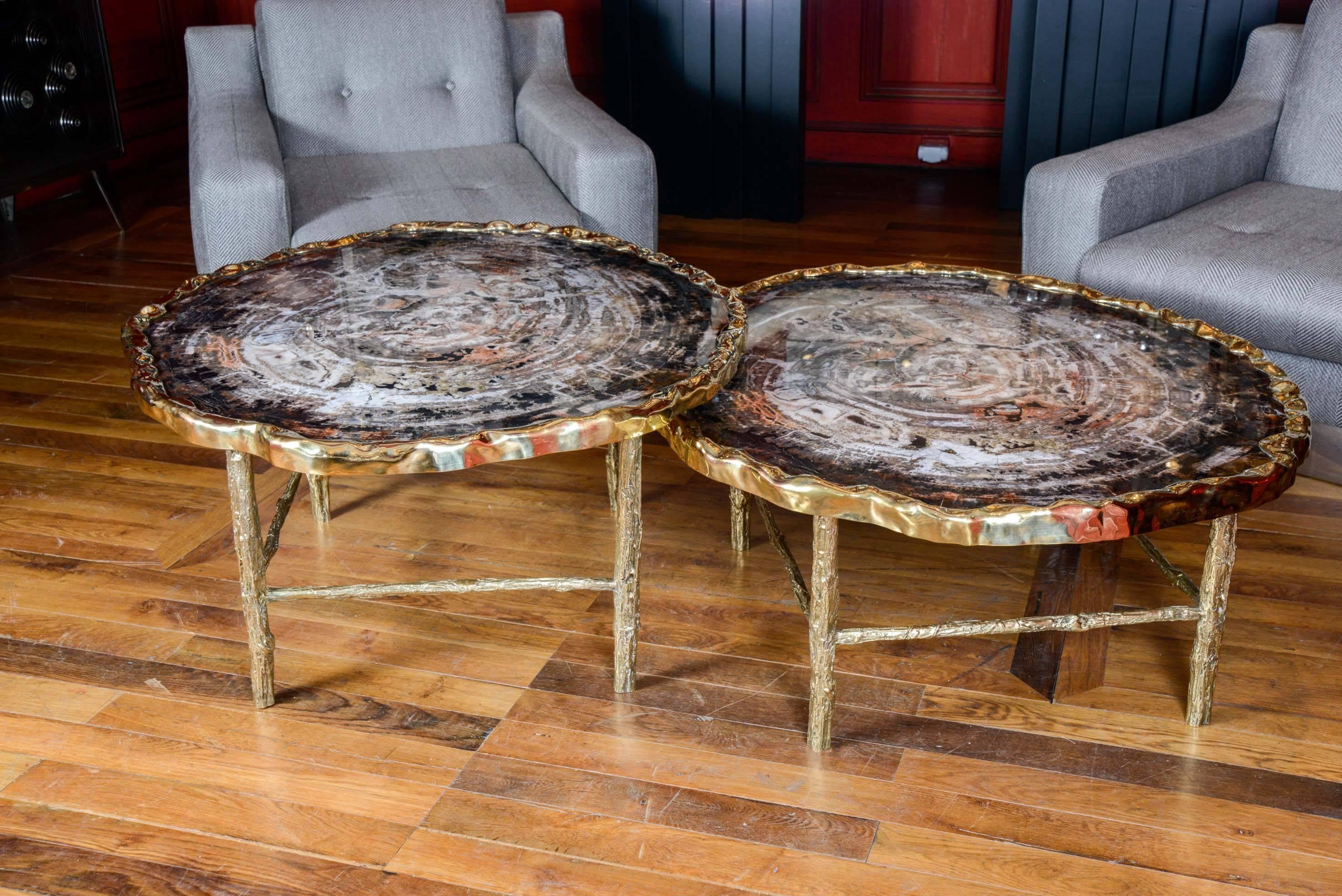 French Pair of Petrified Wood Low Tables