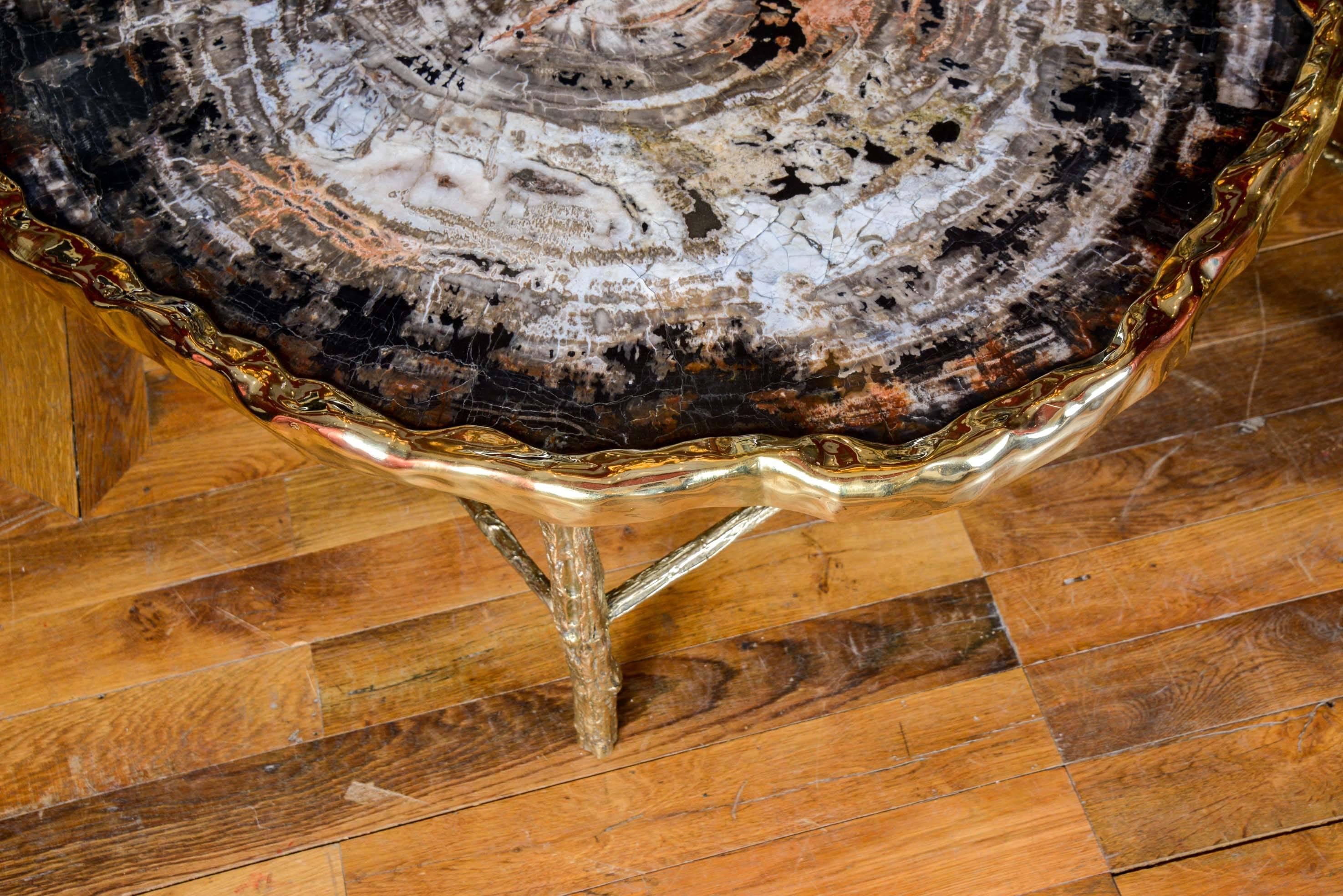 Contemporary Pair of Petrified Wood Low Tables