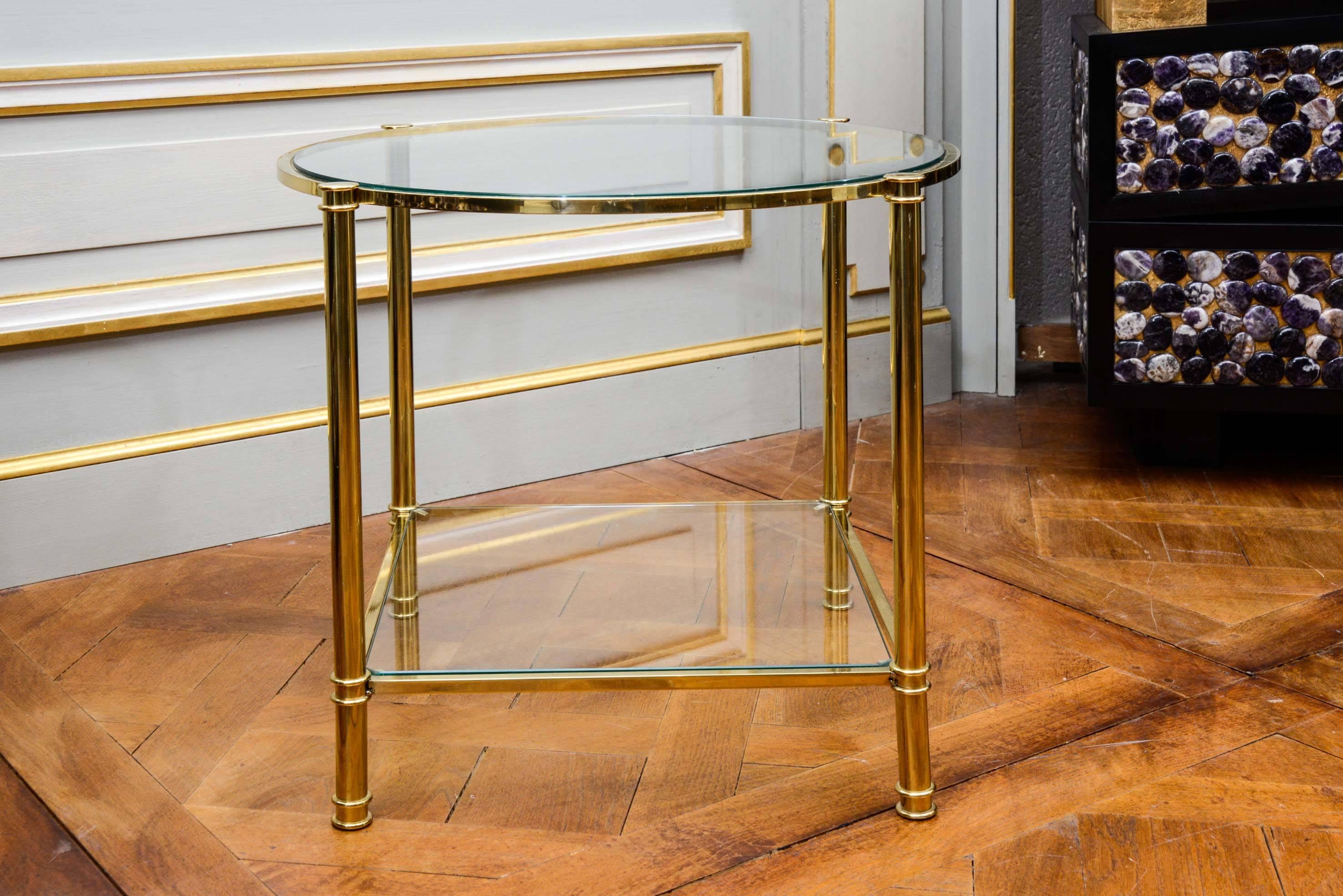 Modern Pair of Two-Tier Pedestals in Brass at cost price For Sale