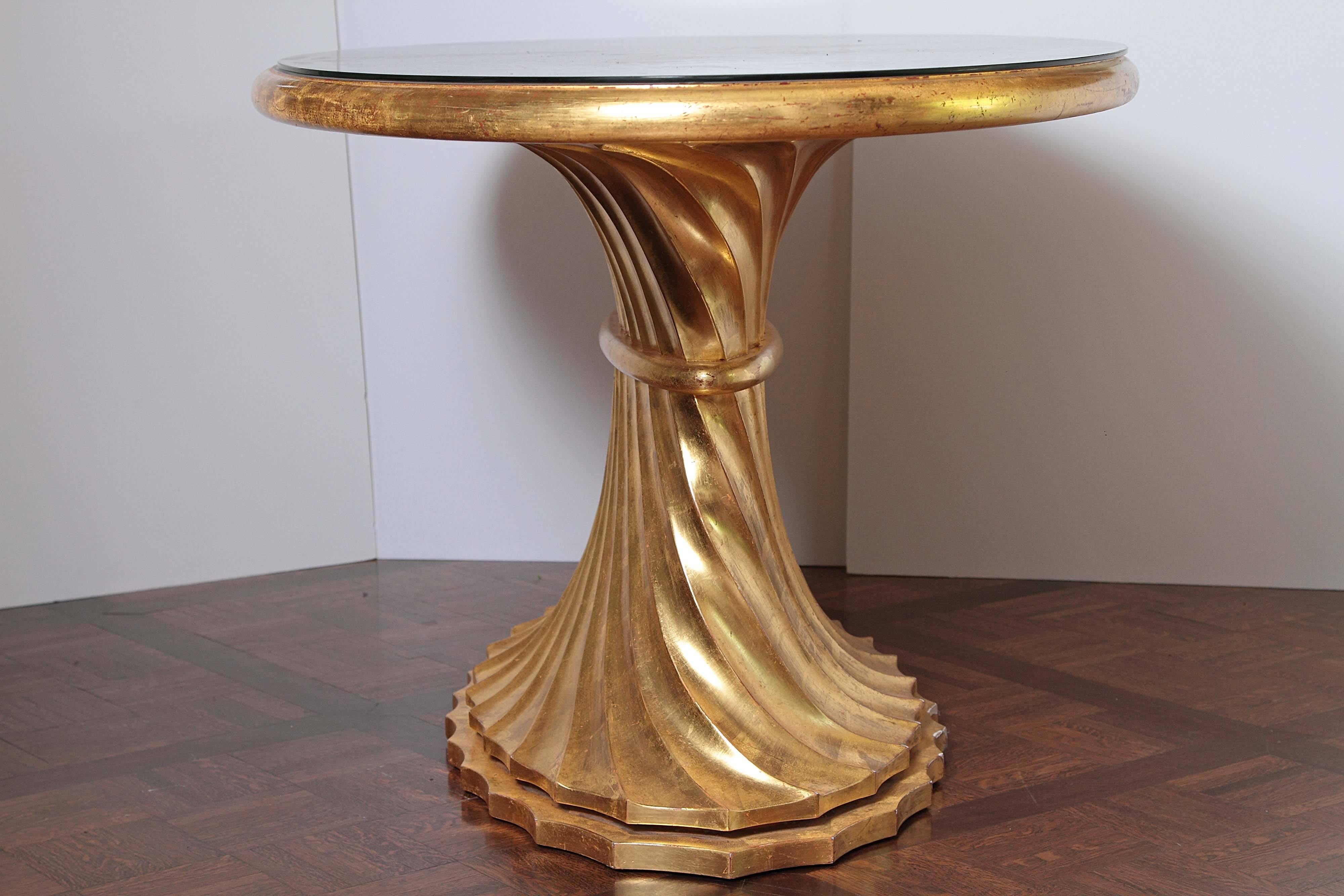 Limited Edition Walnut Table with Water Gilds in 24-Karat Gold In Good Condition For Sale In Dallas, TX