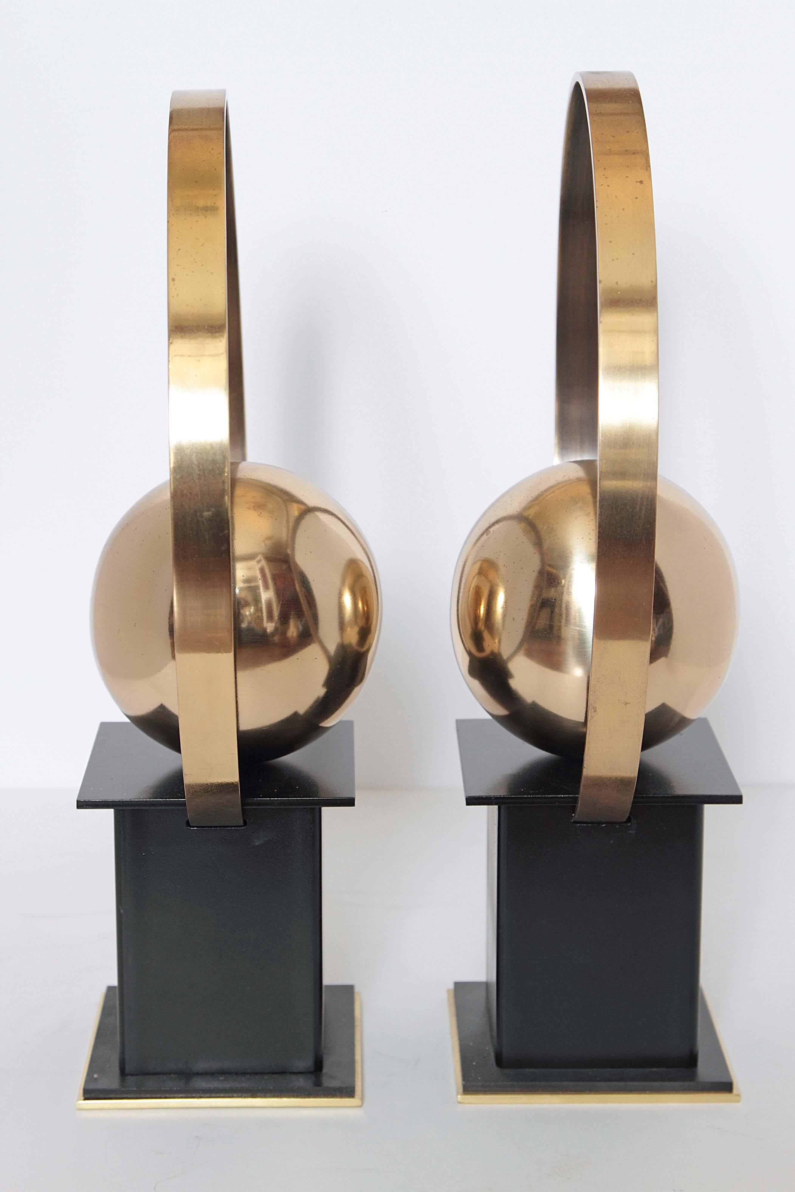 Pair of Custom Gold Andirons In Excellent Condition For Sale In Dallas, TX
