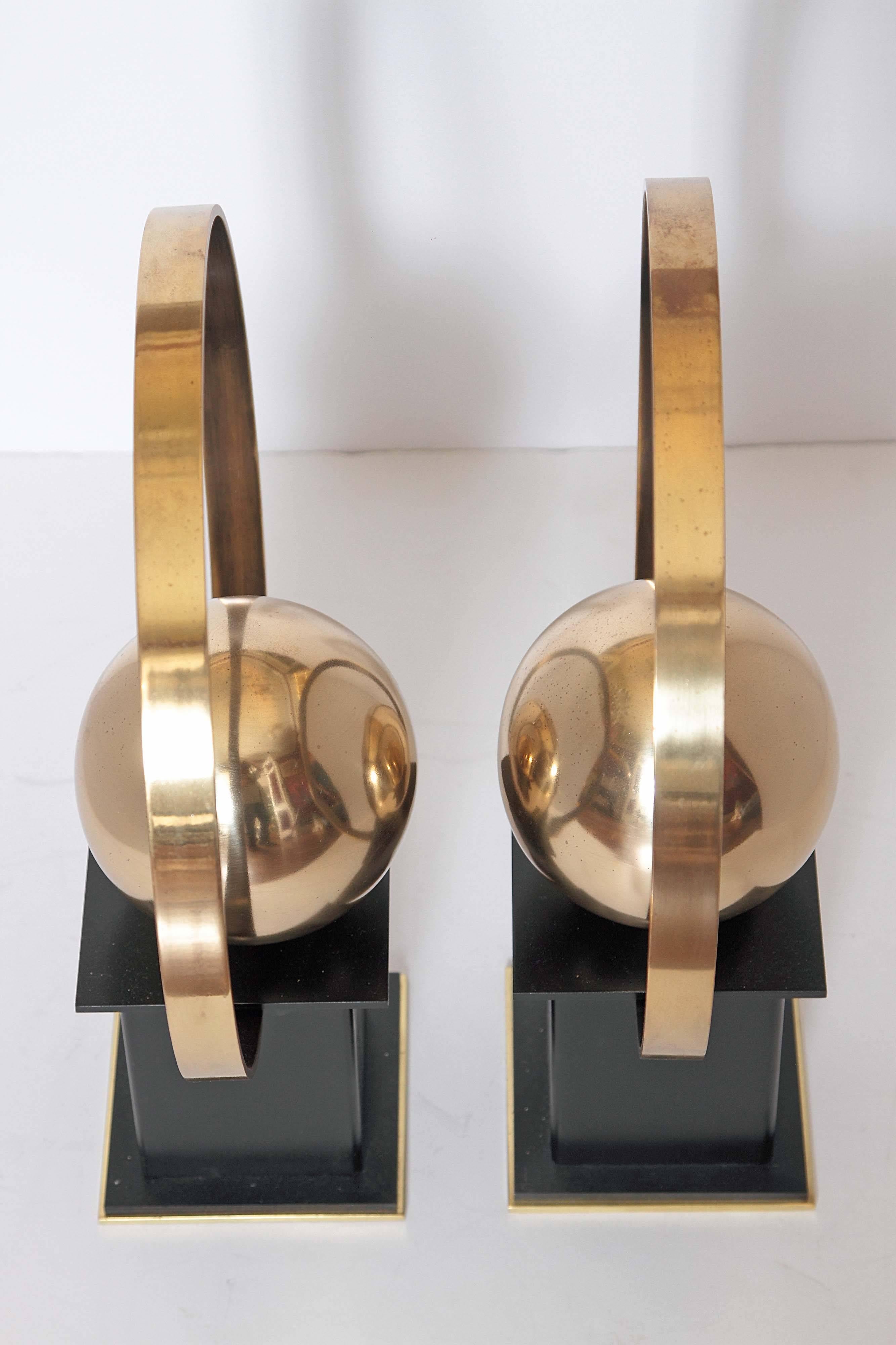 Contemporary Pair of Custom Gold Andirons For Sale