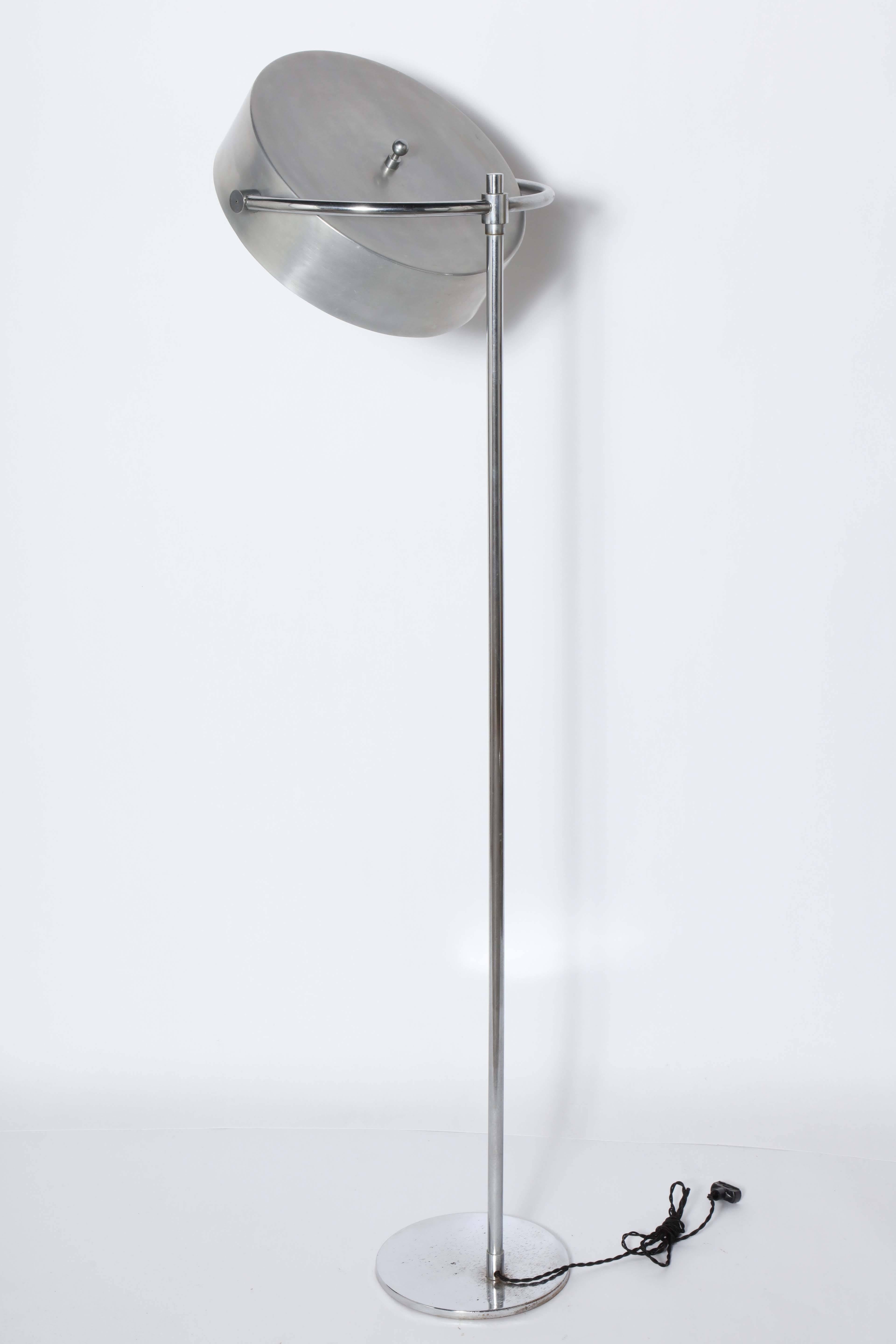 American Circa 1935 Kurt Versen Chrome and Brushed Aluminum Floor Lamp