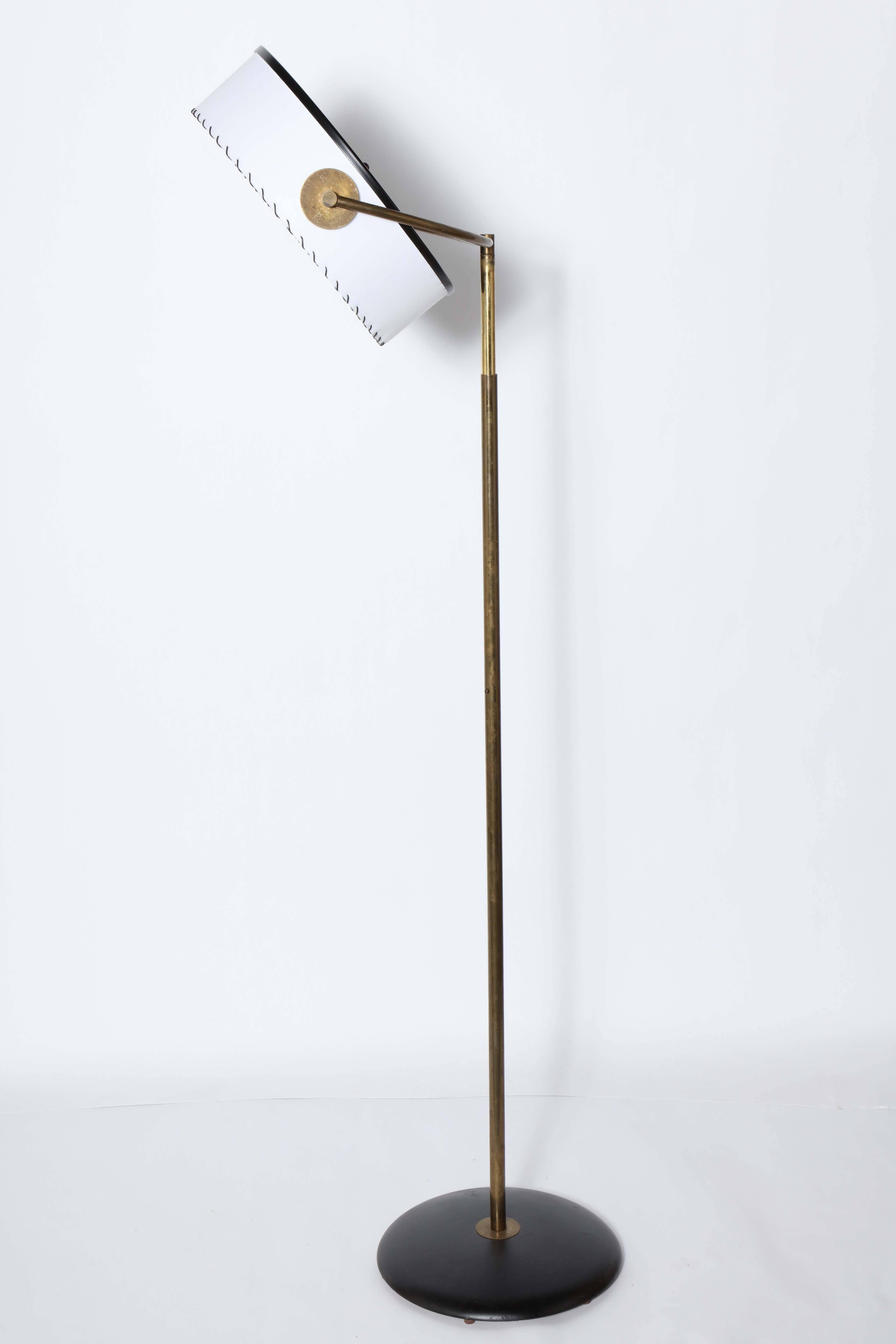 American  Kurt Versen Adjustable Bronze Floor Lamp with Whipstitch Parchment Shade, 1930s