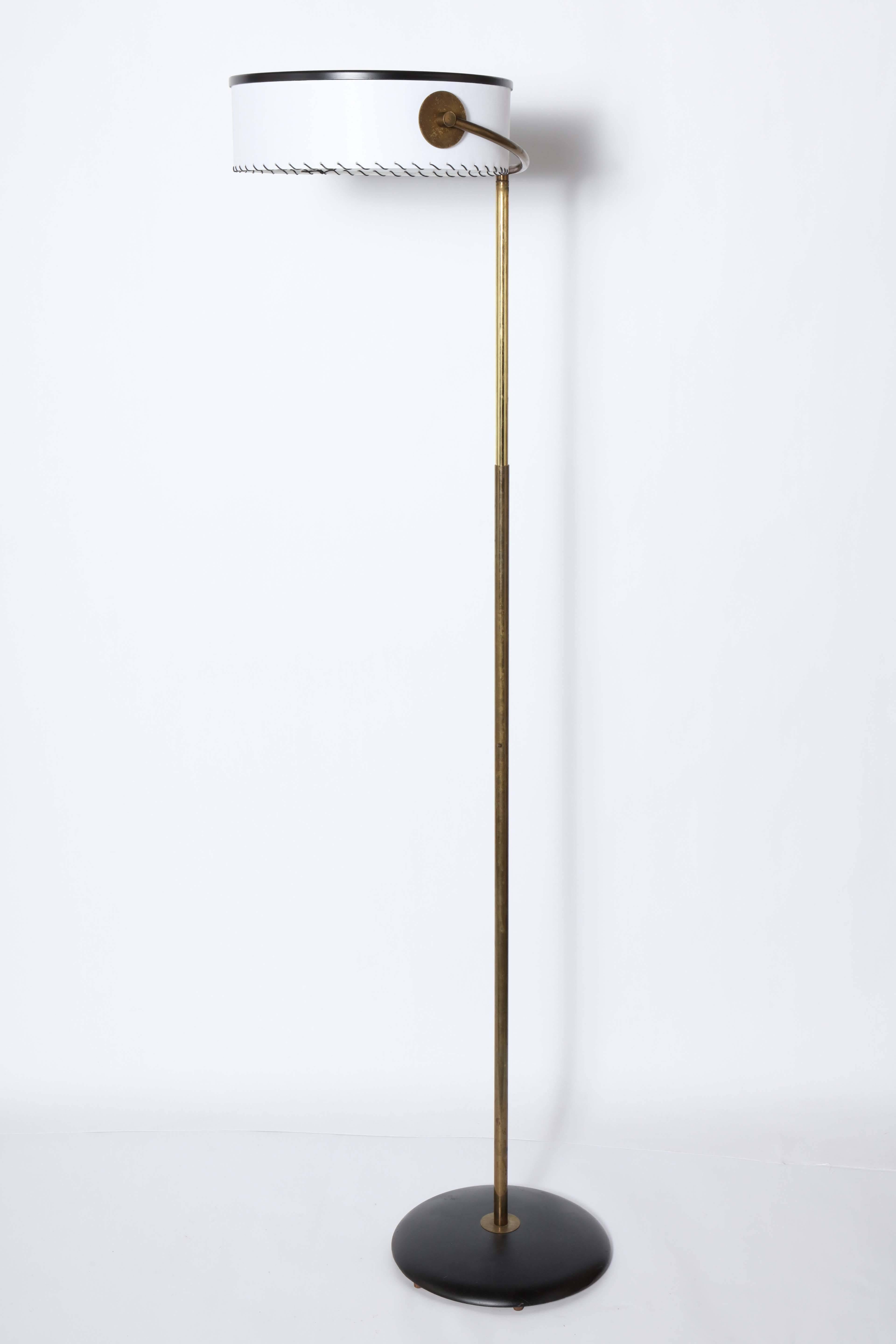 Art Deco  Kurt Versen Adjustable Bronze Floor Lamp with Whipstitch Parchment Shade, 1930s