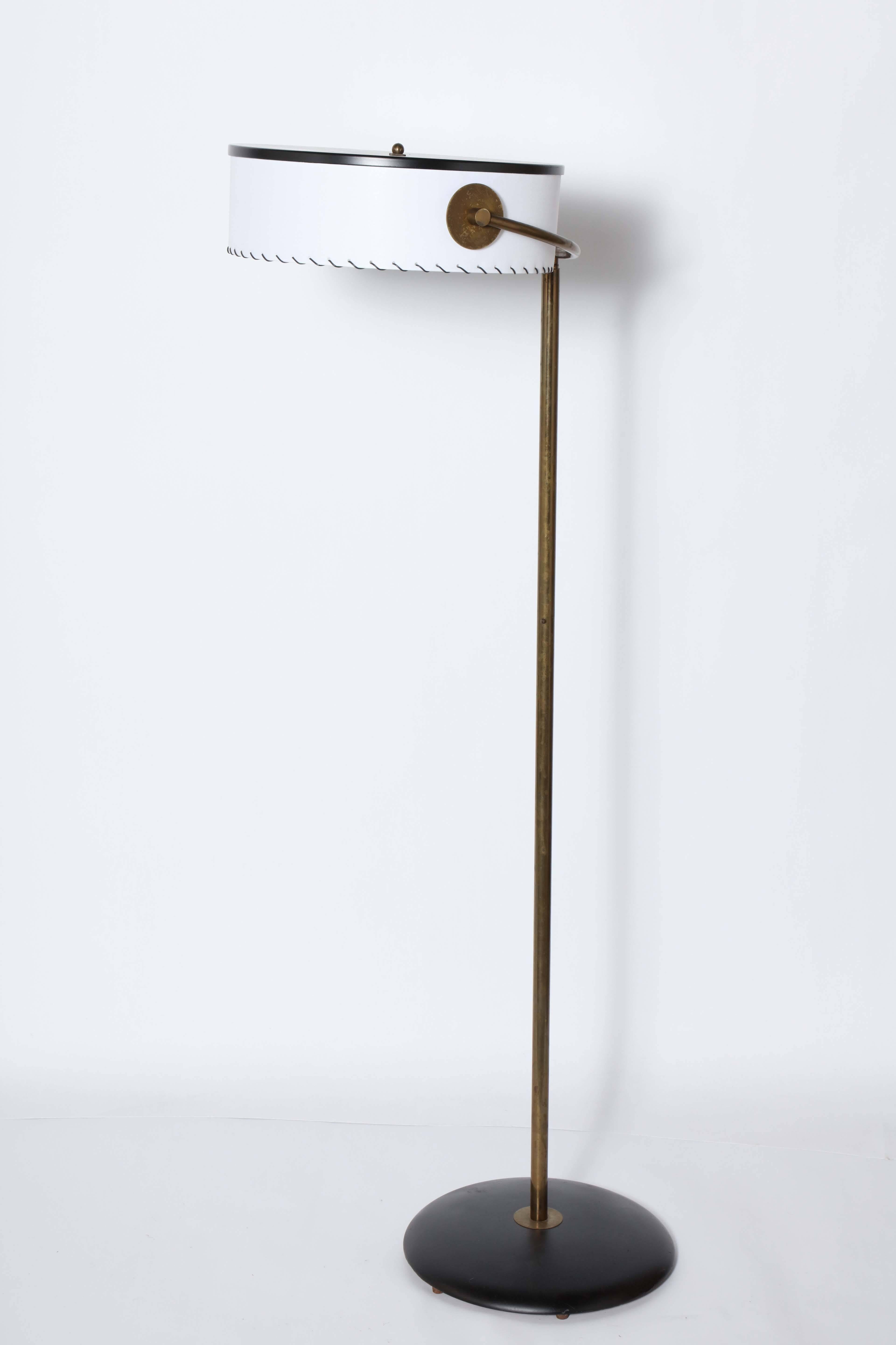  Kurt Versen Adjustable Bronze Floor Lamp with Whipstitch Parchment Shade, 1930s 4