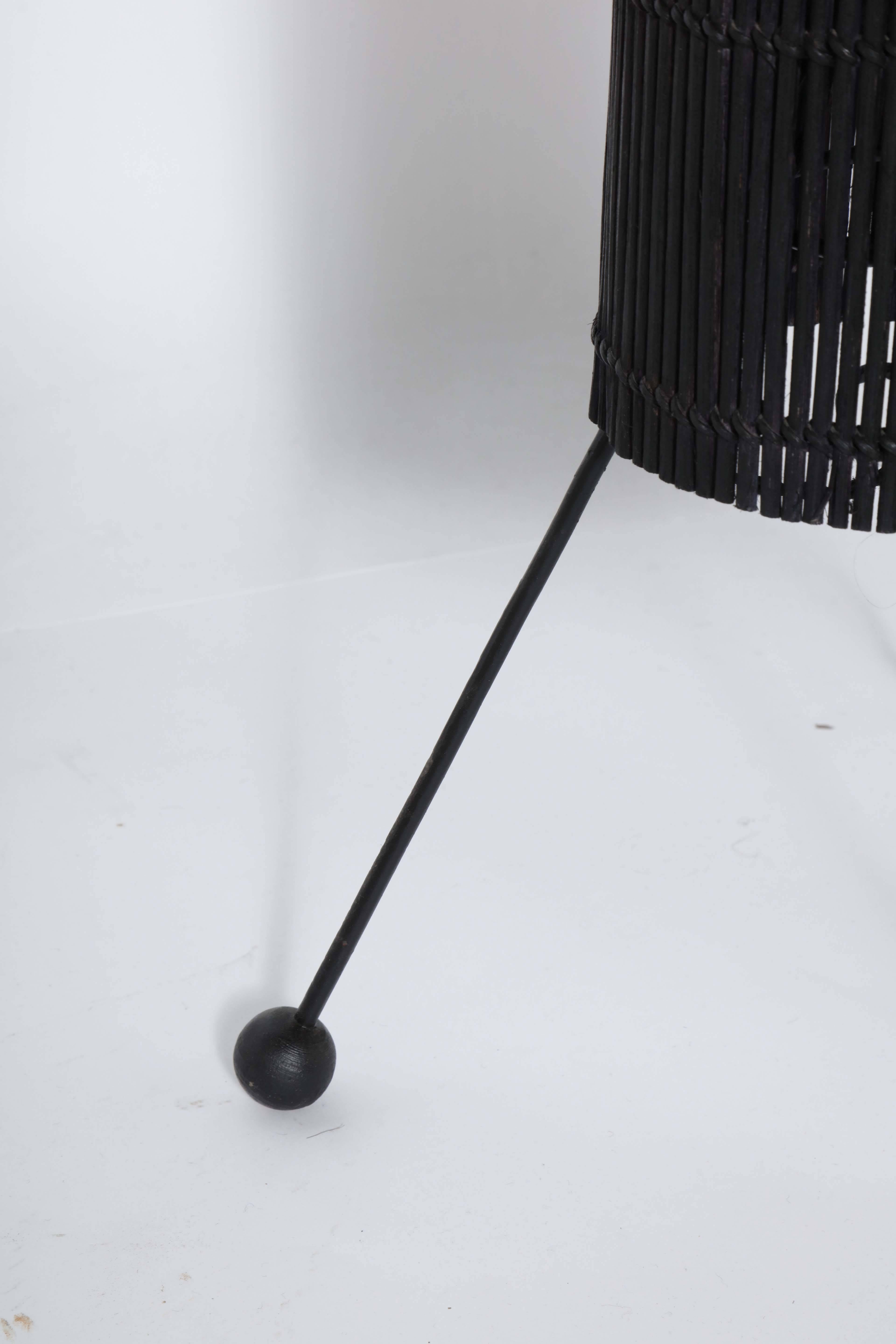 Mid-Century Modern Tony Paul Style California Modern Black Wicker Cylinder Floor Lamp, 1950s  For Sale
