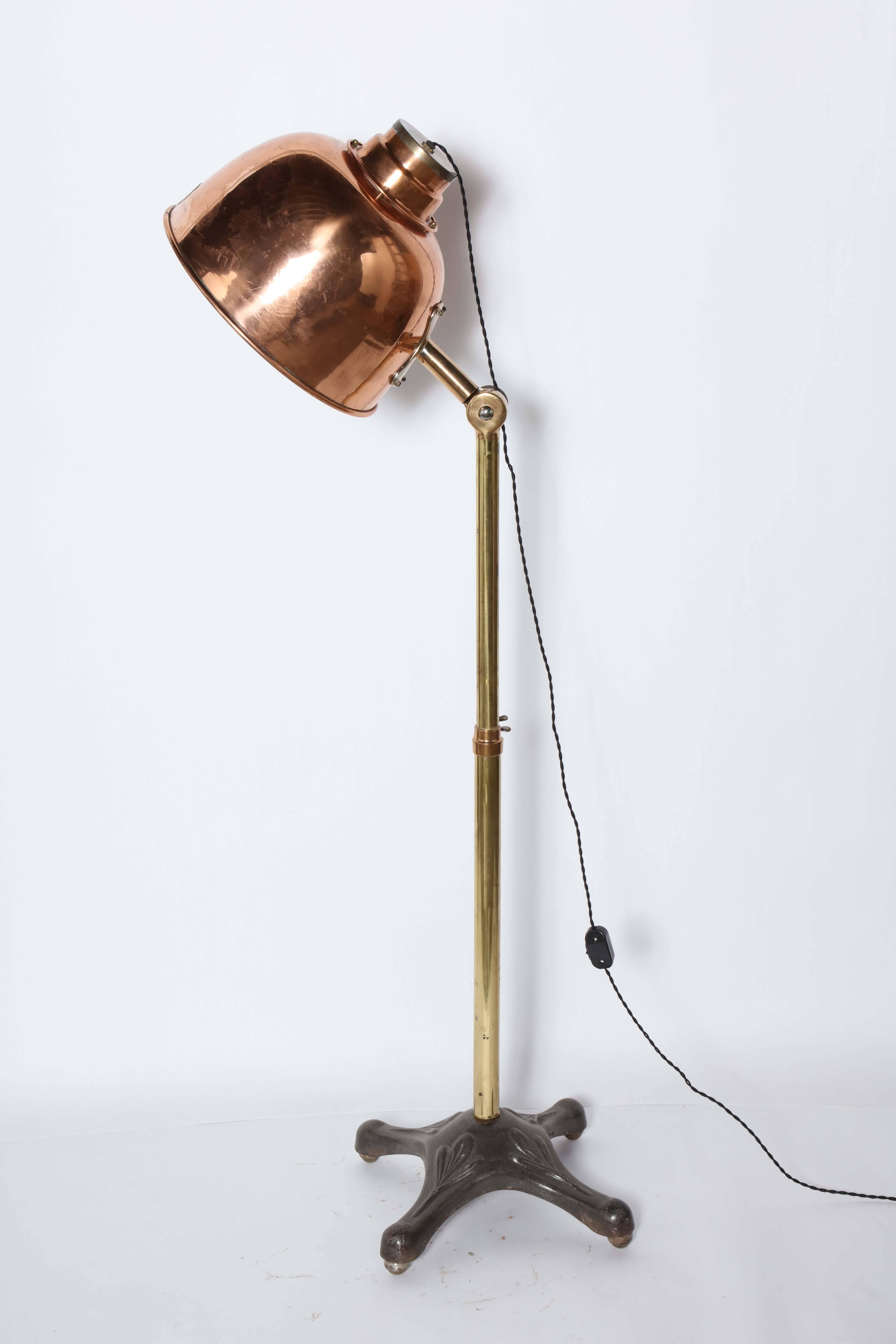 Substantial Infralite Steel & Brass Floor Lamp with Large Copper Shade, C. 1910 1