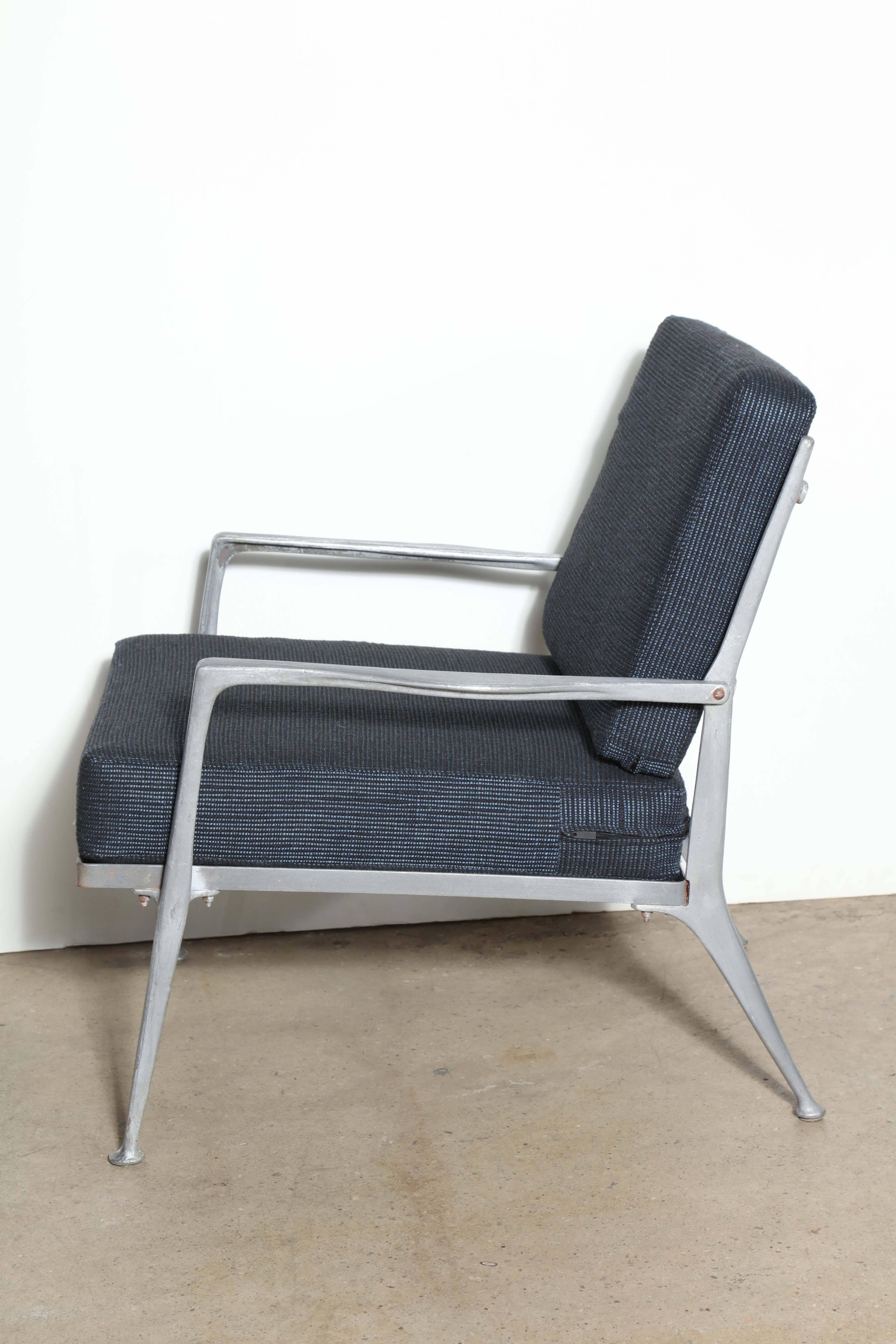 Fabric Pair of Solid Cast Aluminum Molla Indoor Outdoor Armchairs, 1950's 