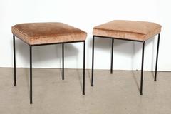 Pair of 1950s Frederick Weinberg Wrought Iron and Cashmere Stools