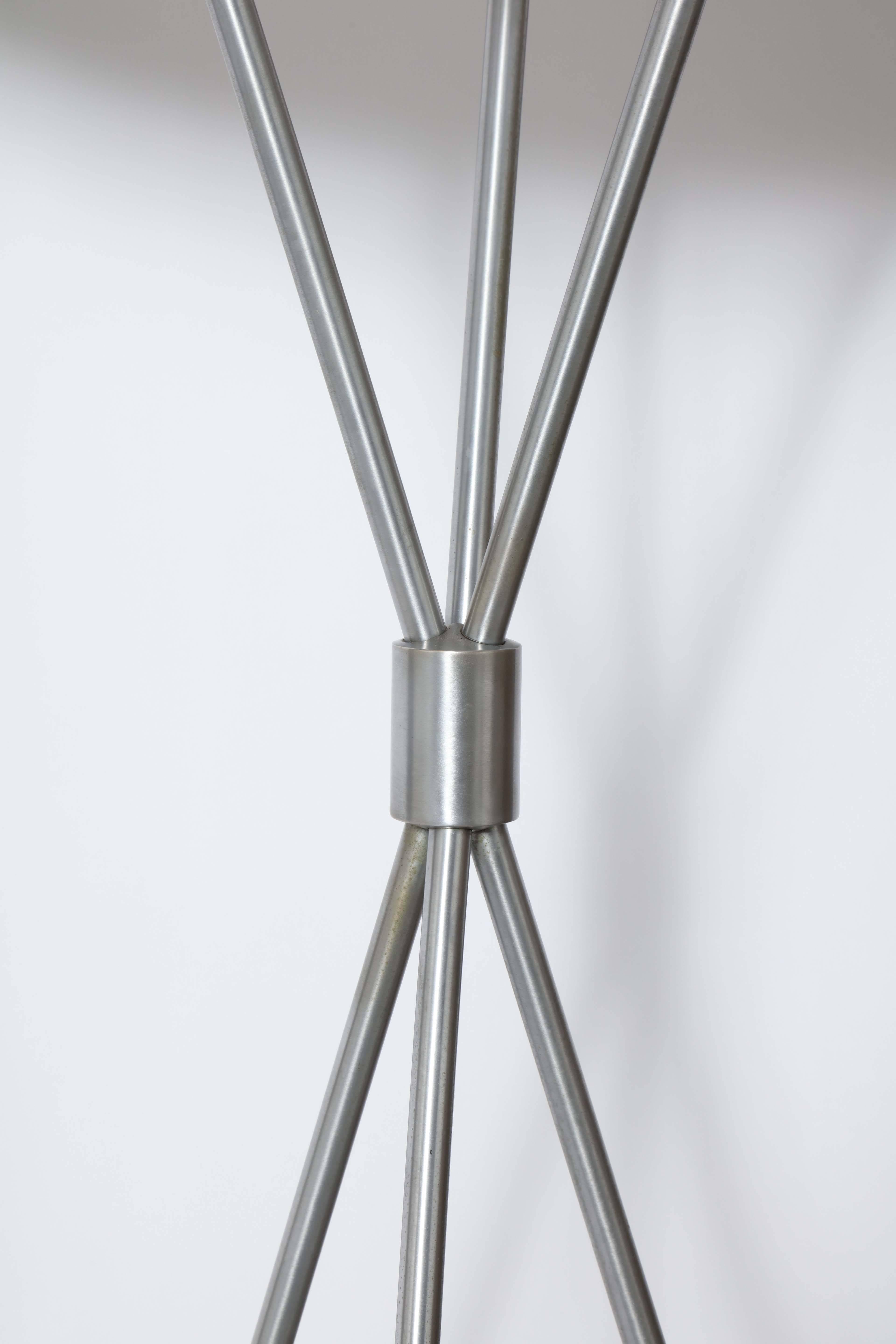American T. H. Robsjohn-Gibbings Brushed Nickel Tripod Floor Lamp with Parchment Shade For Sale