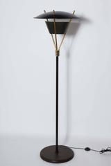 Tall Thomas Moser Black Enamel and Brass Floor Lamp with Black Shade, 1950s