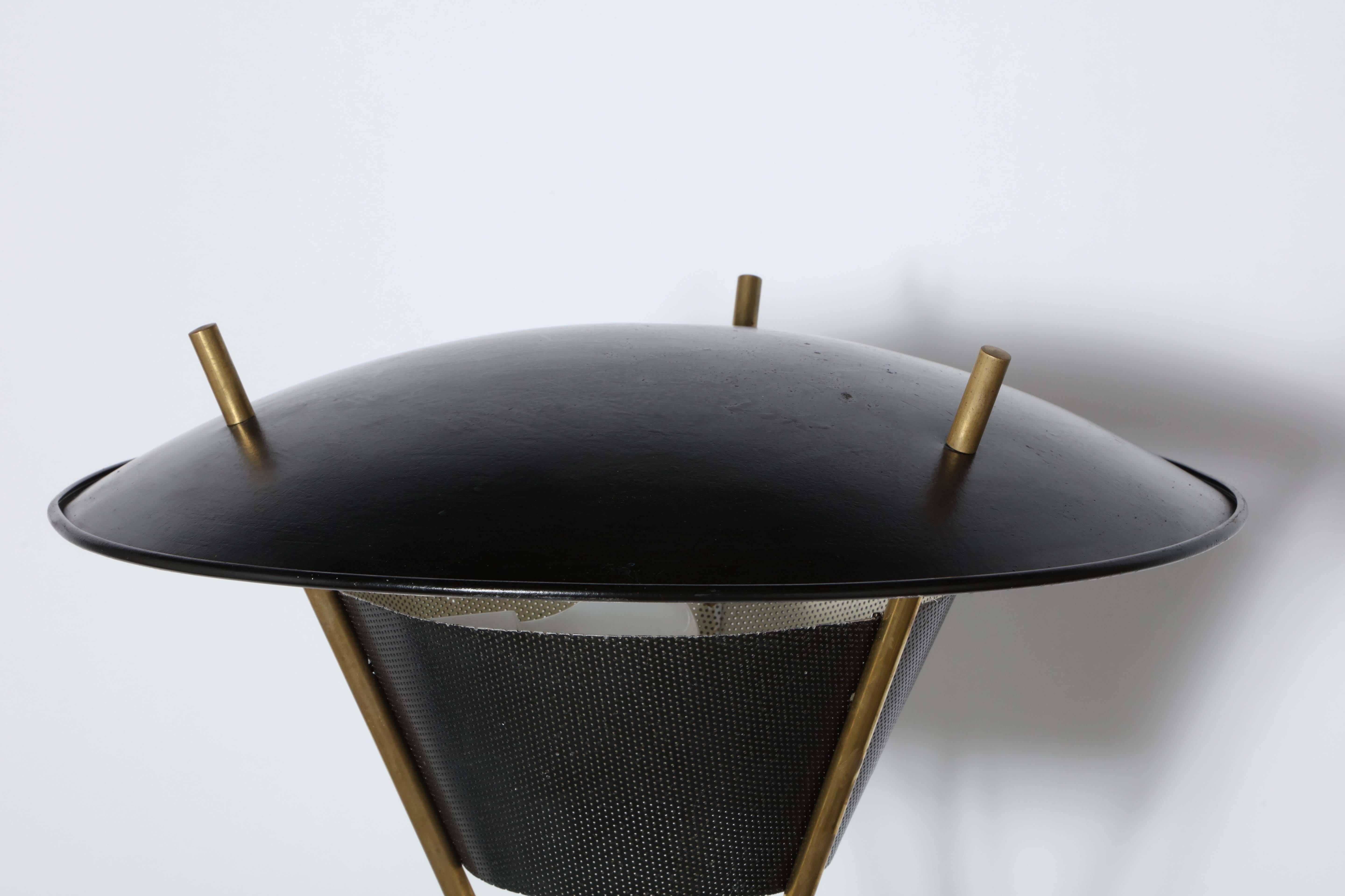 Enameled Tall Thomas Moser Black Enamel and Brass Floor Lamp with Black Shade, 1950s 