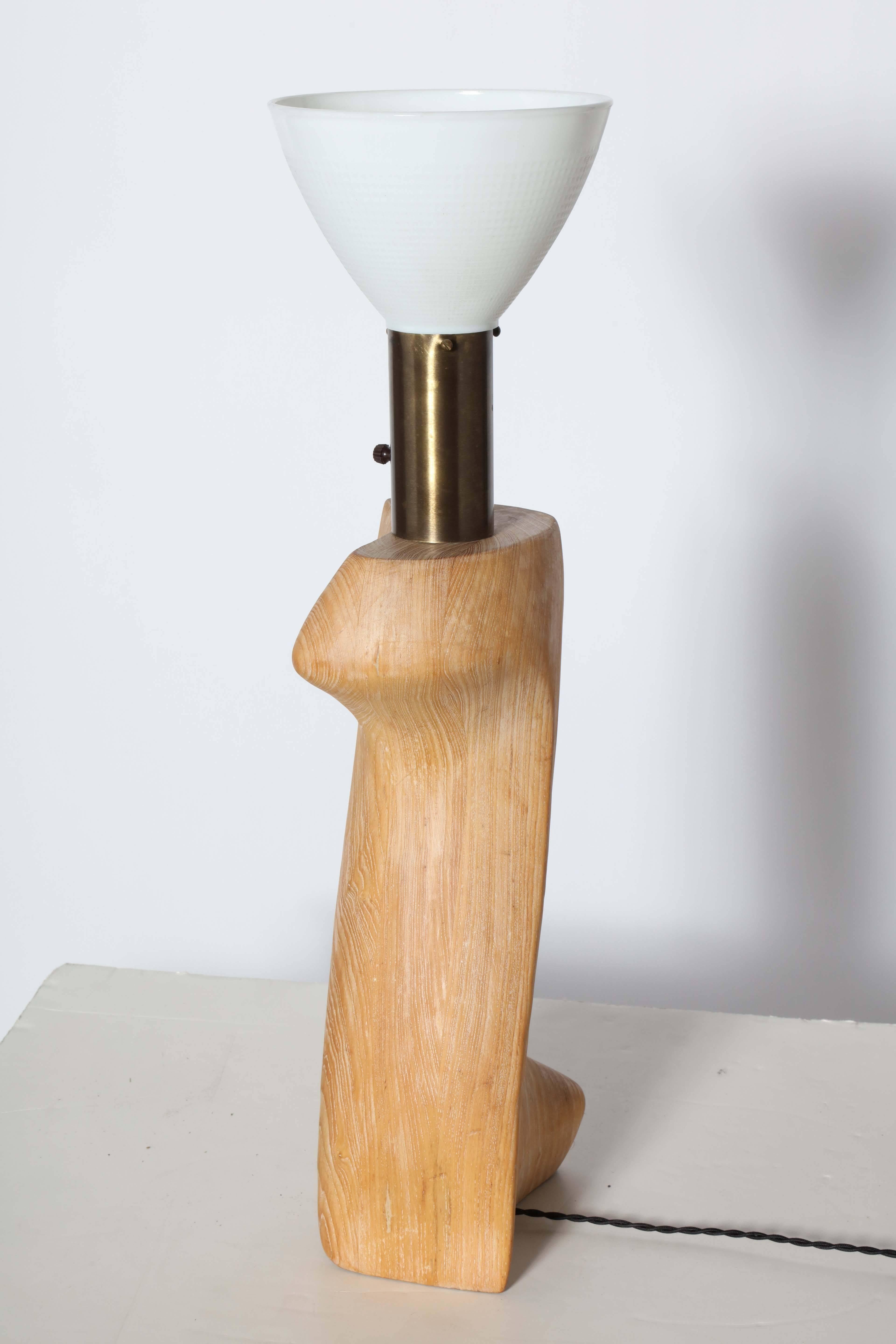 Yasha Heifetz Cerused Ash Table Lamp with Milk Glass Shade, 1940s 3