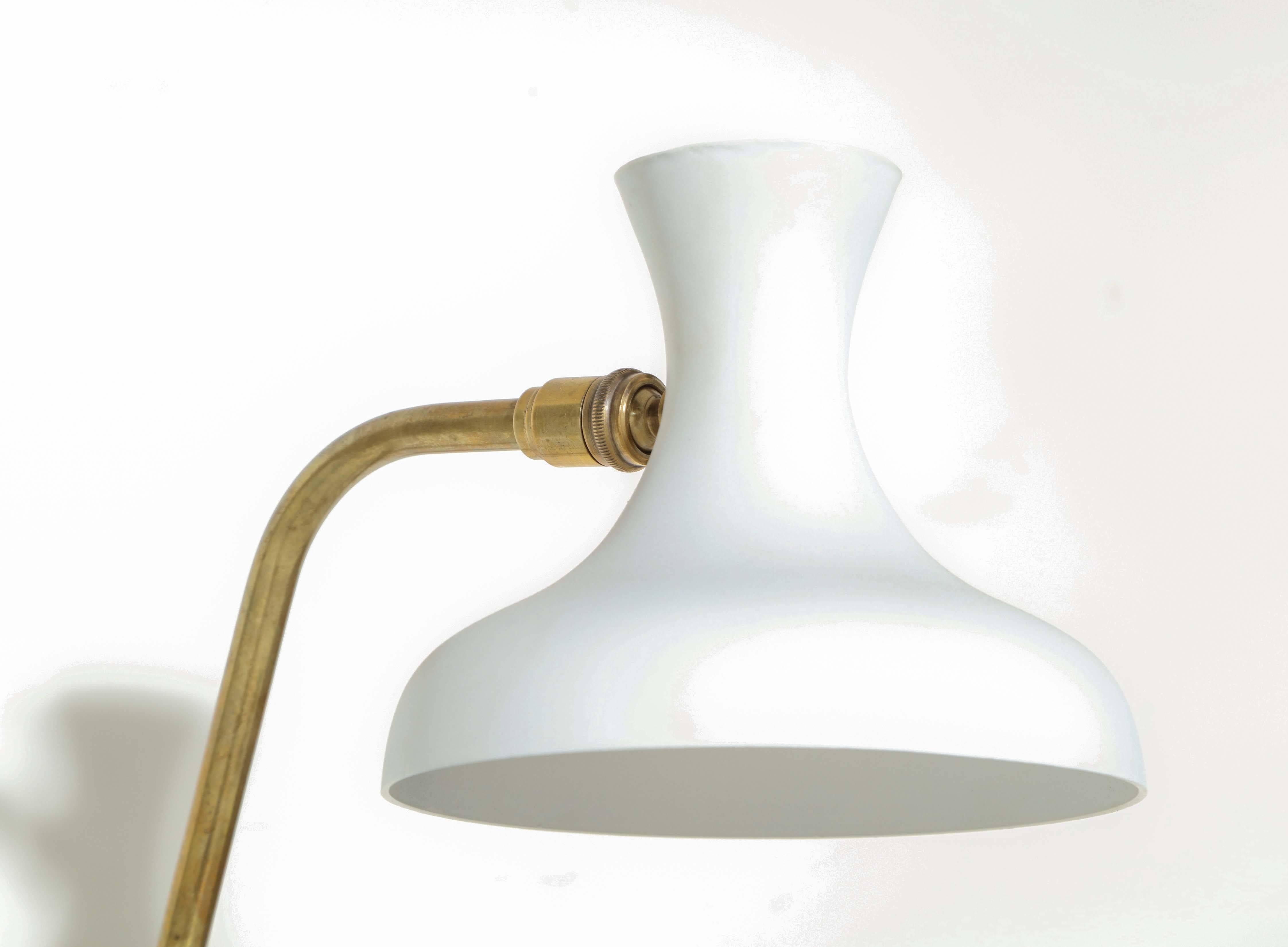 Mid-Century Modern 1950s Brass French Desk Lamp with White Shade