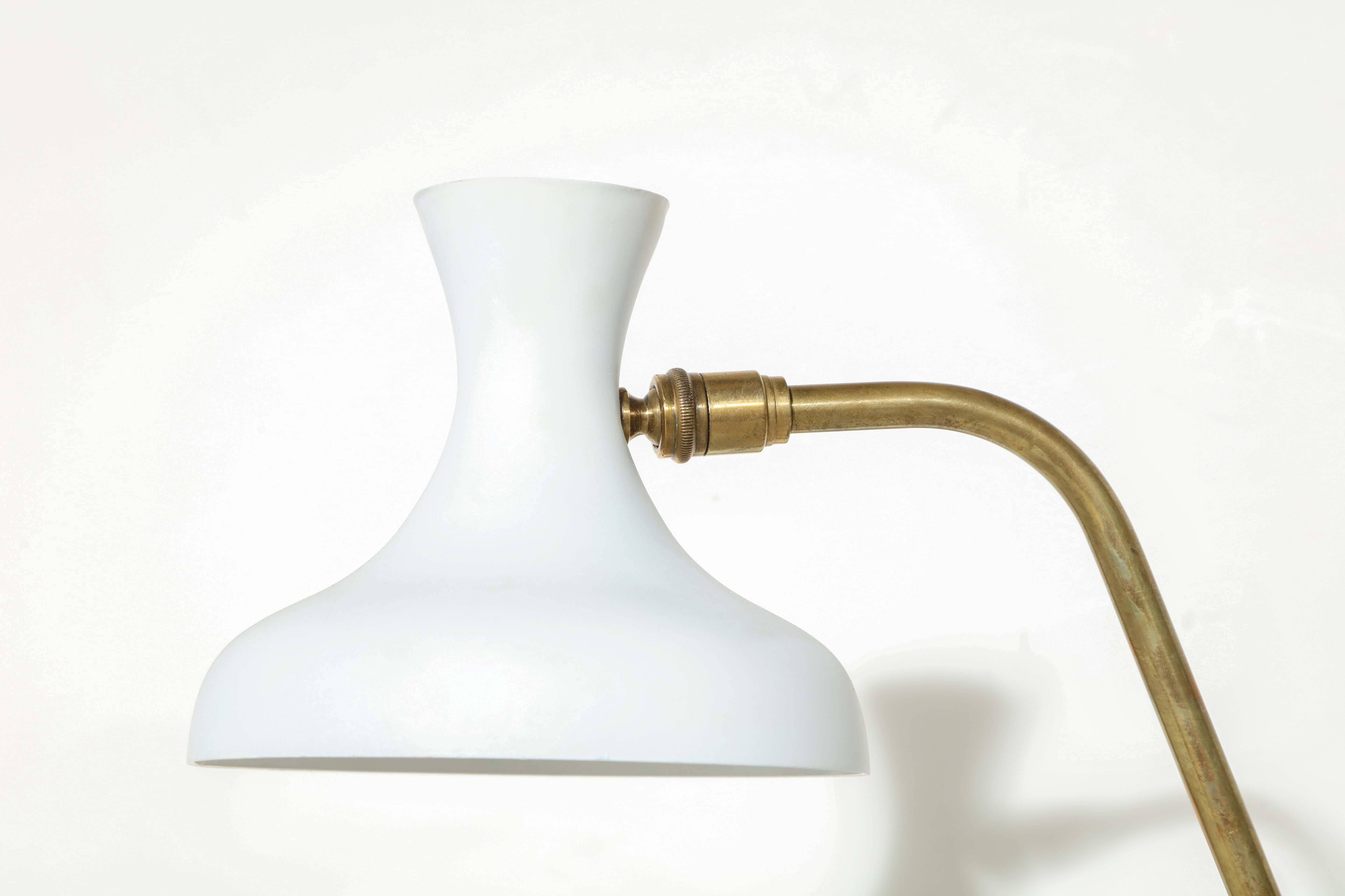 1950s Brass French Desk Lamp with White Shade In Good Condition In Bainbridge, NY