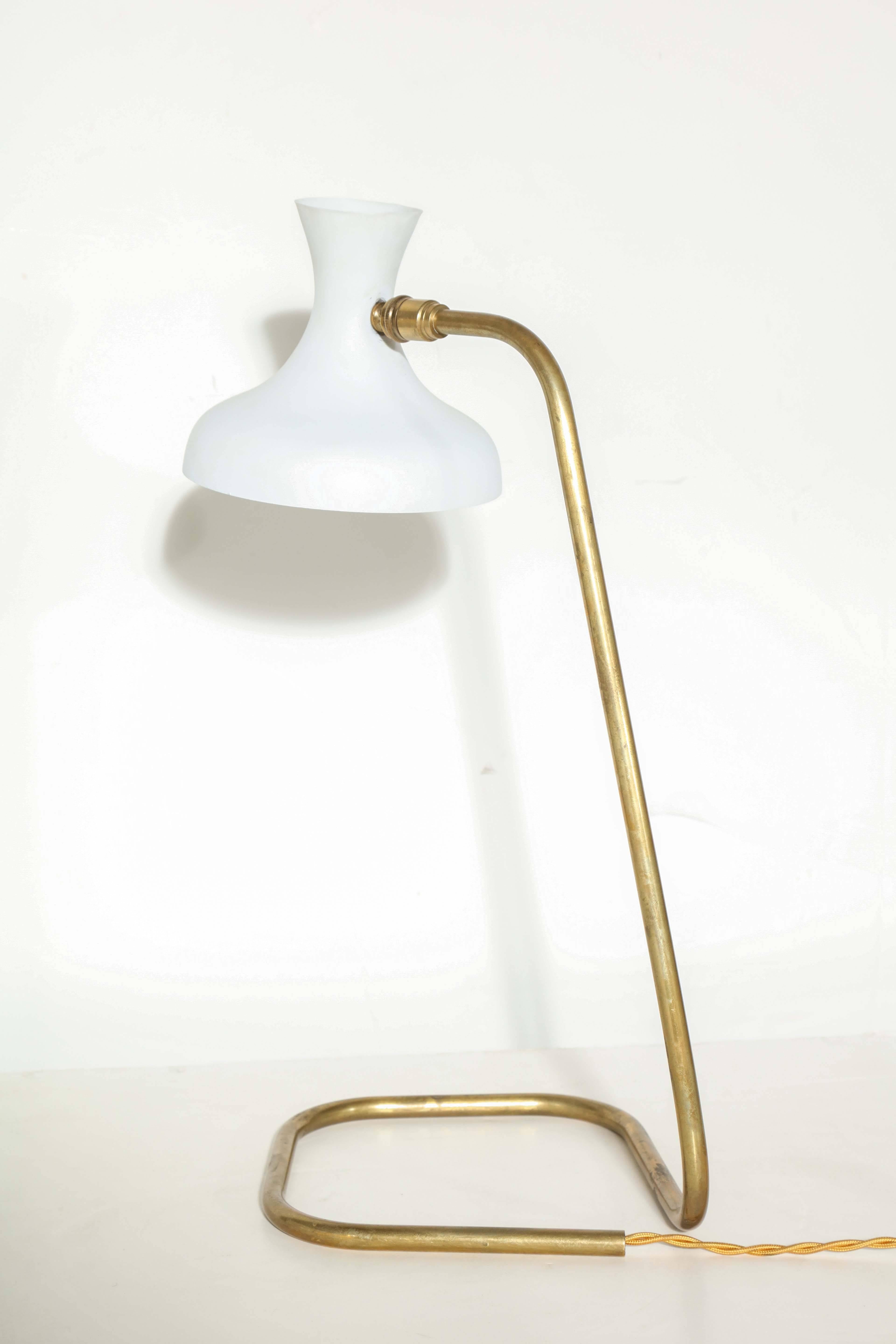 1950s Brass French Desk Lamp with White Shade 1