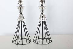 Pair of 1950s Black Wire and Crystal Lamps