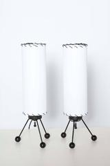 Small Pair of Verplex Co. Black Tripod Table Lamps with White Linen Shades, 1950