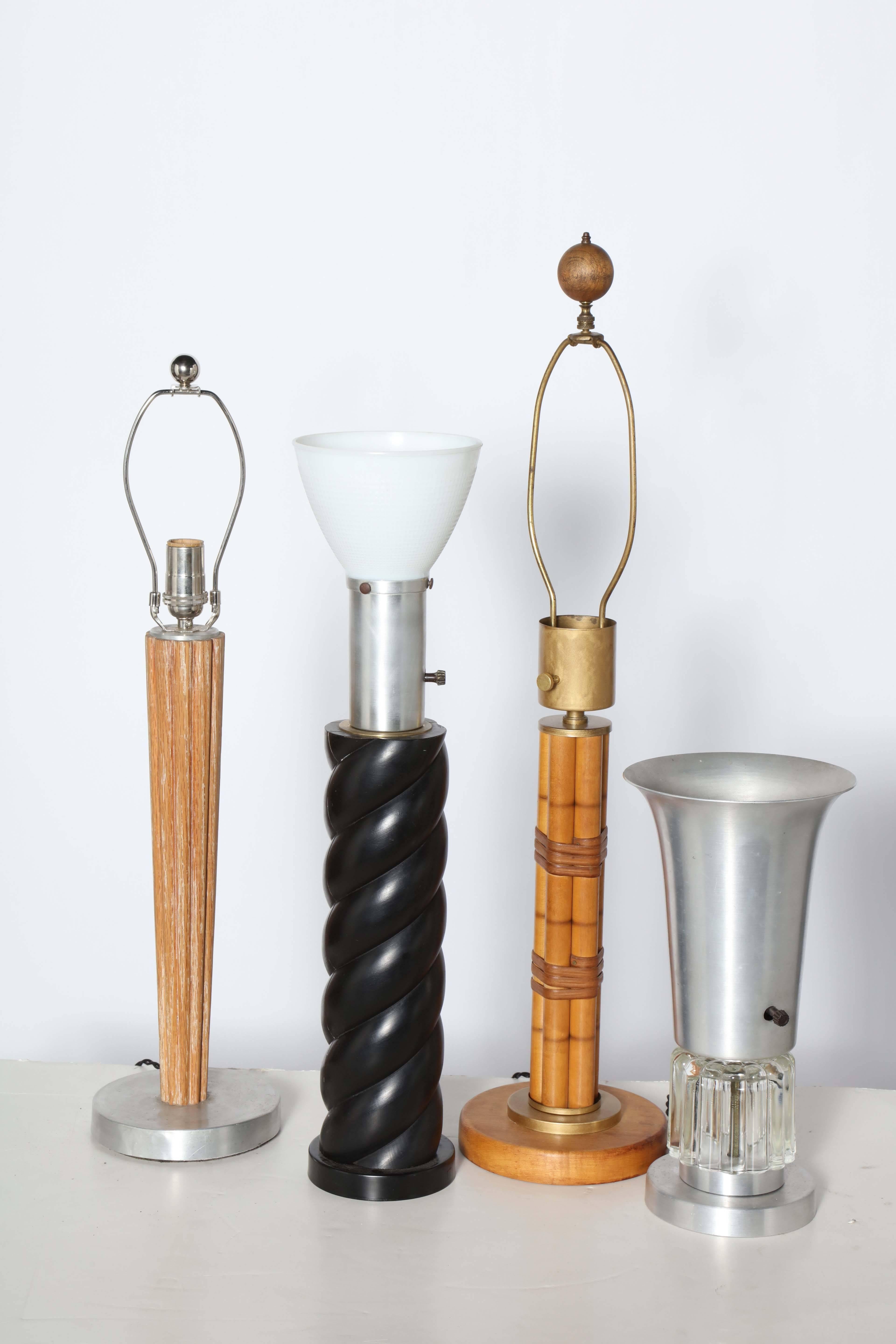 American Russel Wright Table Lamps in Wood, Aluminum, Brass & Glass from 1930's-1950's 