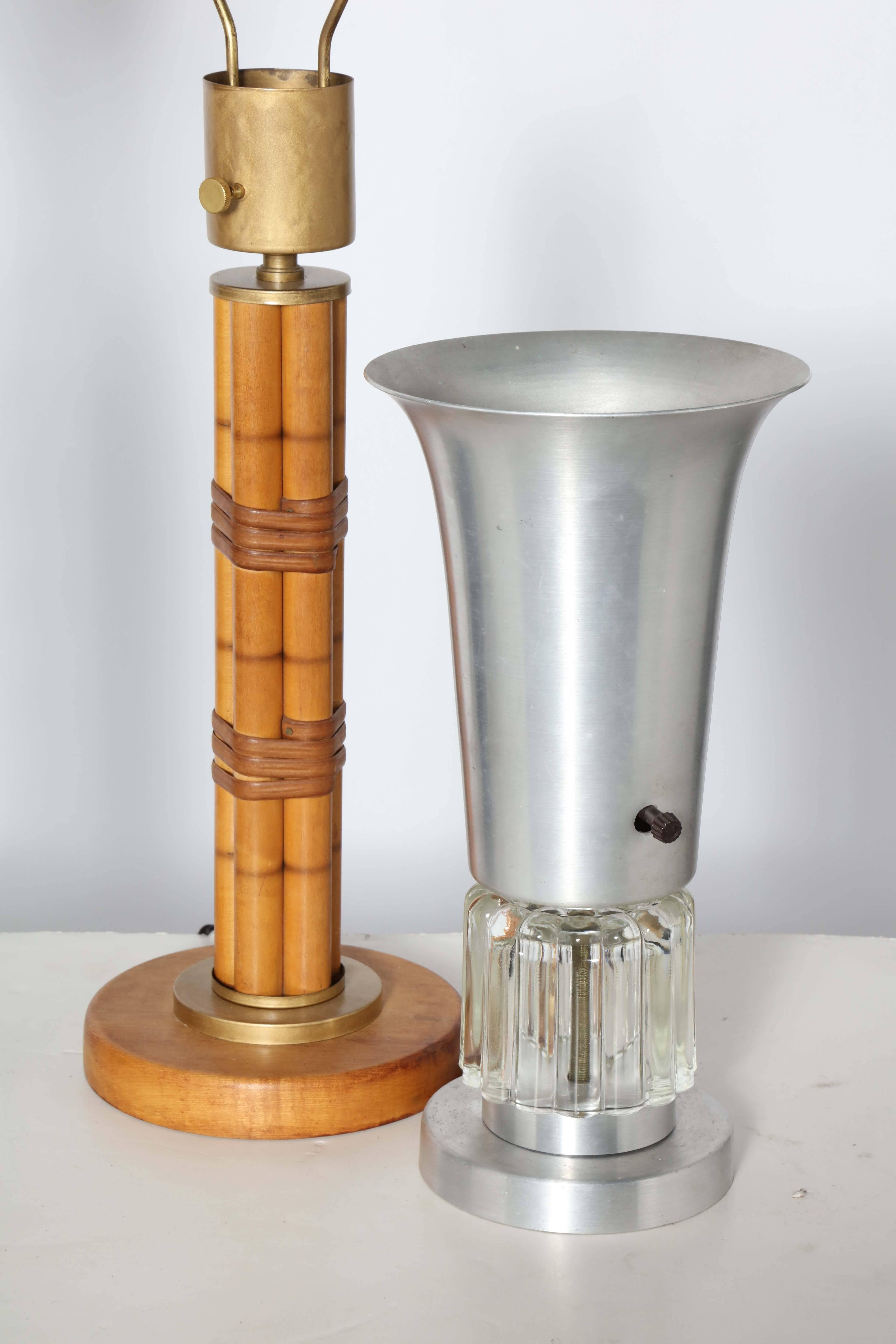 Russel Wright Table Lamps in Wood, Aluminum, Brass & Glass from 1930's-1950's  In Good Condition In Bainbridge, NY