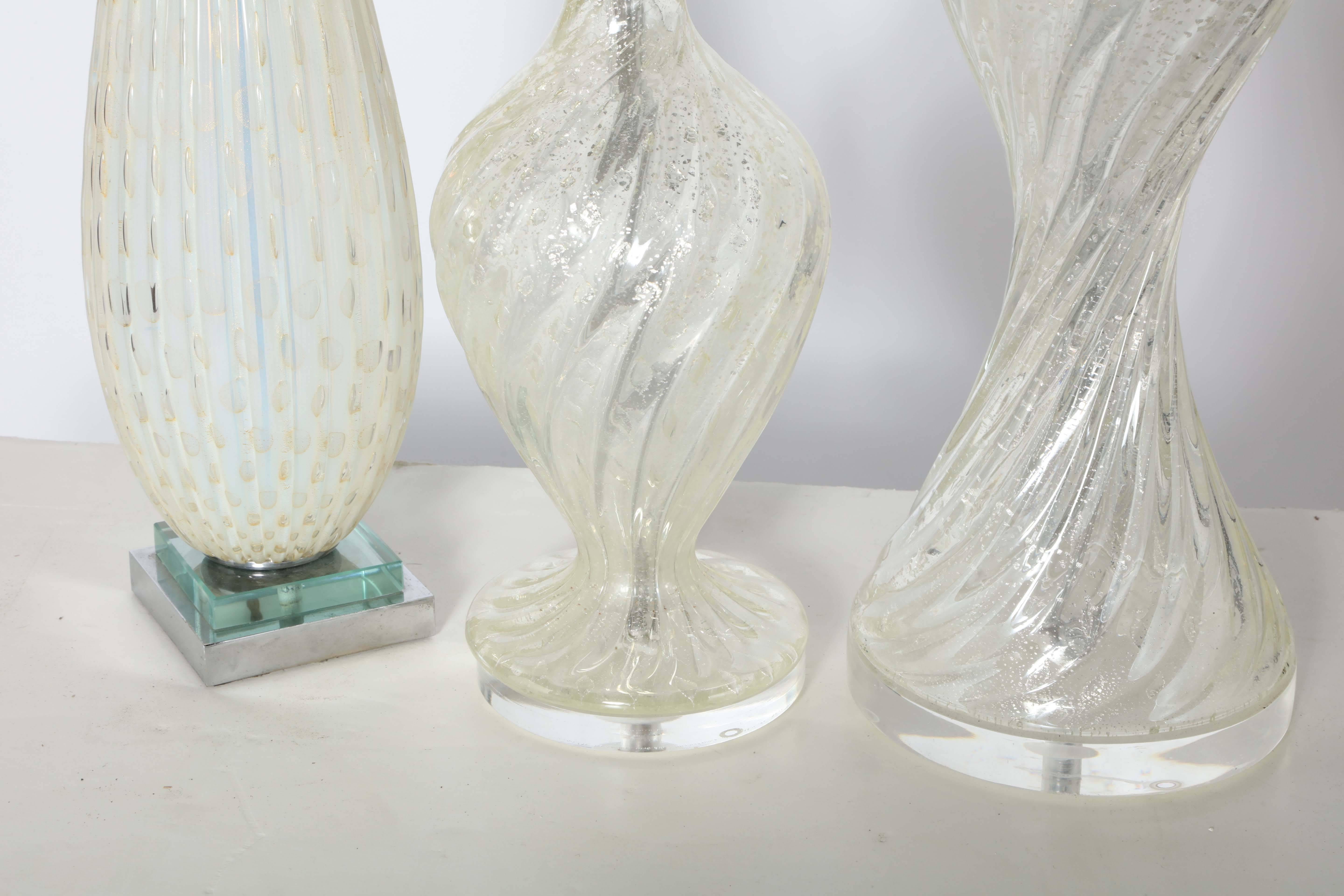 Mid-20th Century Trio of Murano Glass Translucent Table Lamps, C. 1950s, Available Individually 