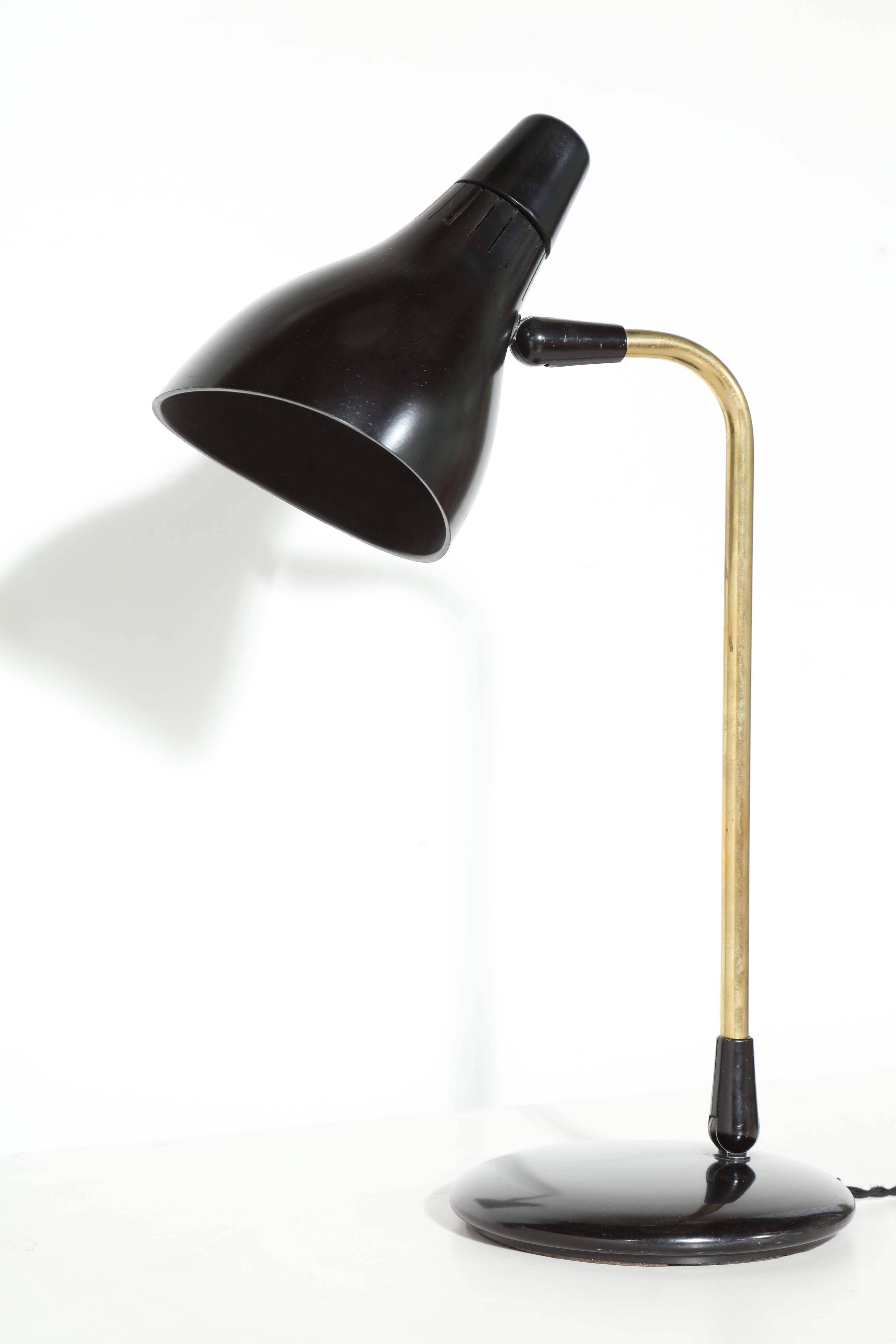 Mid-Century Modern 1950s Gerald Thurston for Lightolier Adjustable Brass and Black Desk Lamp