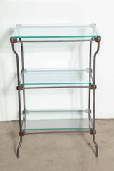 Edwardian Three Tier Iron Etagere, Dry Bar, Server with Three Glass Shelves