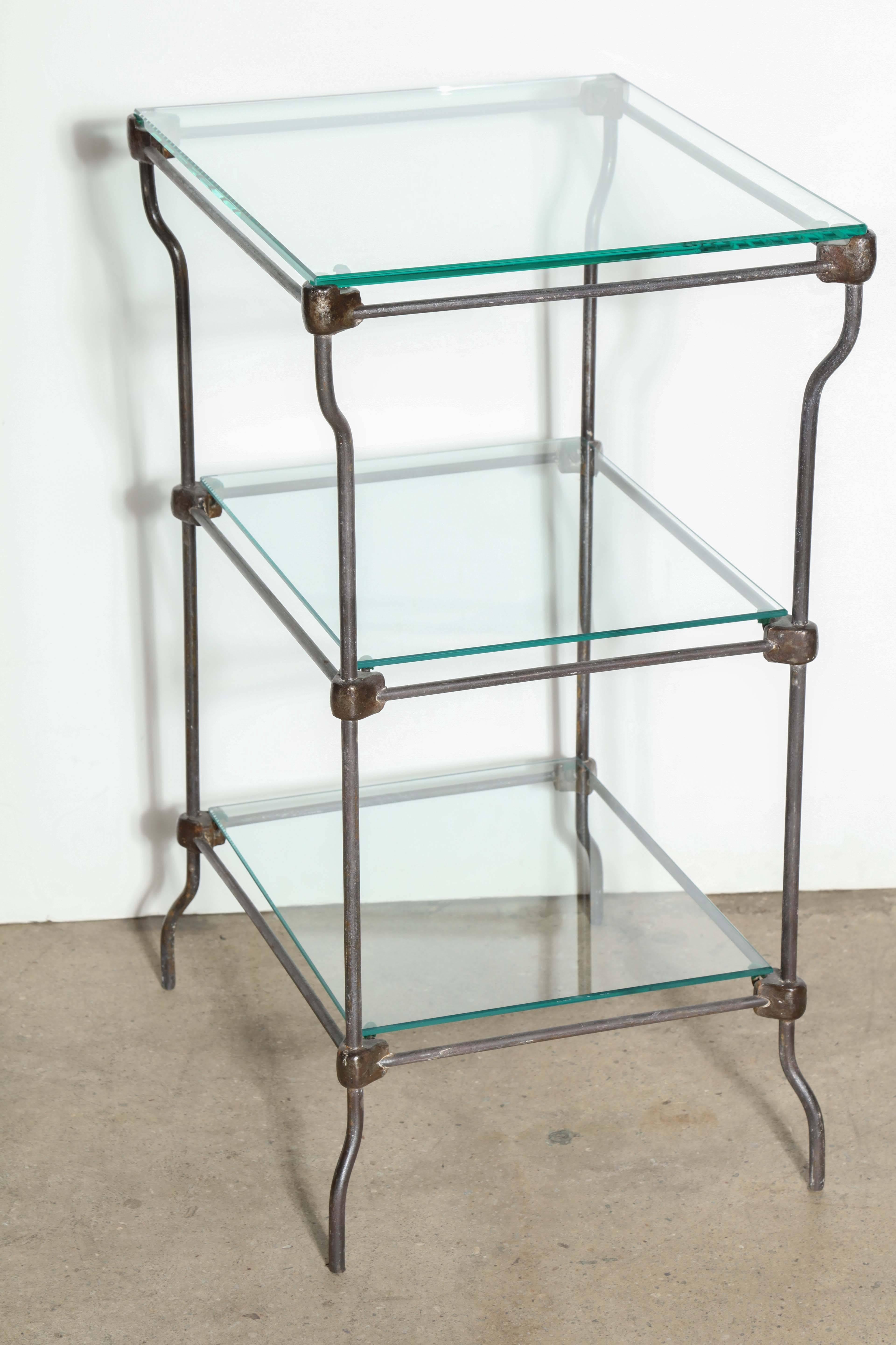 Edwardian Three Tier Iron Etagere, Dry Bar, Server with Three Glass Shelves In Good Condition In Bainbridge, NY