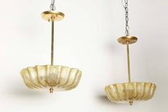 Pair of Barovier Toso Murano Amber Rosette Pendant Lights