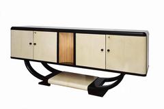 Elegant Commode in Parchment Paper and Black-Lacquered Wood