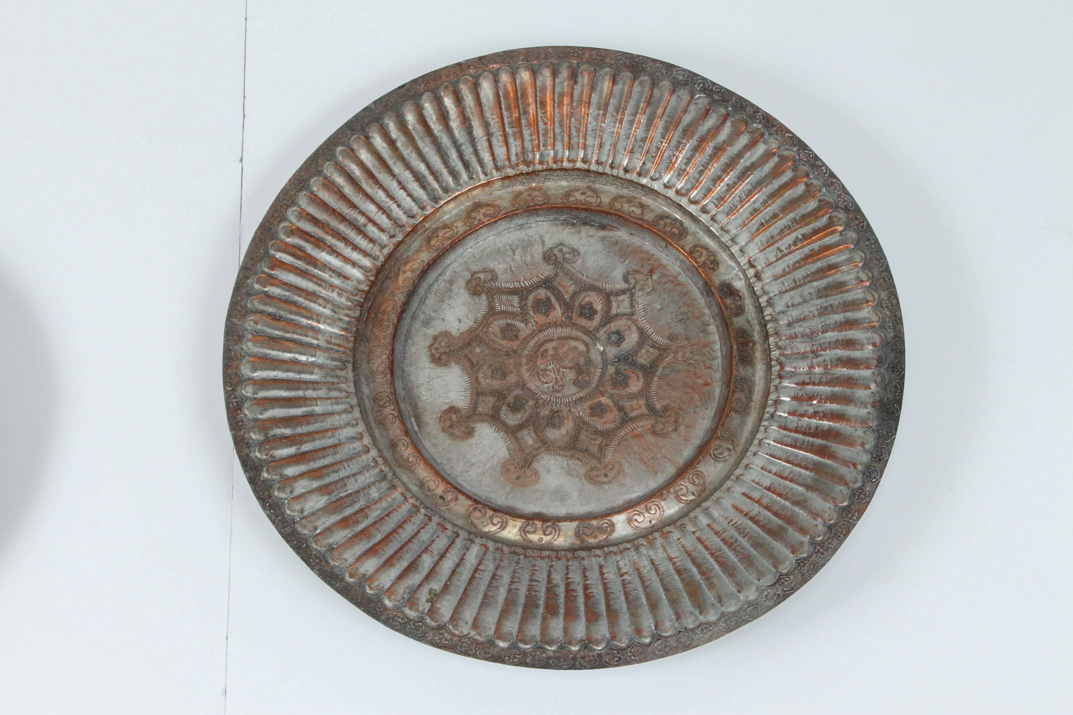 Embossed Pair of Tinned Copper Rajasthani Hanging Metal Bowls