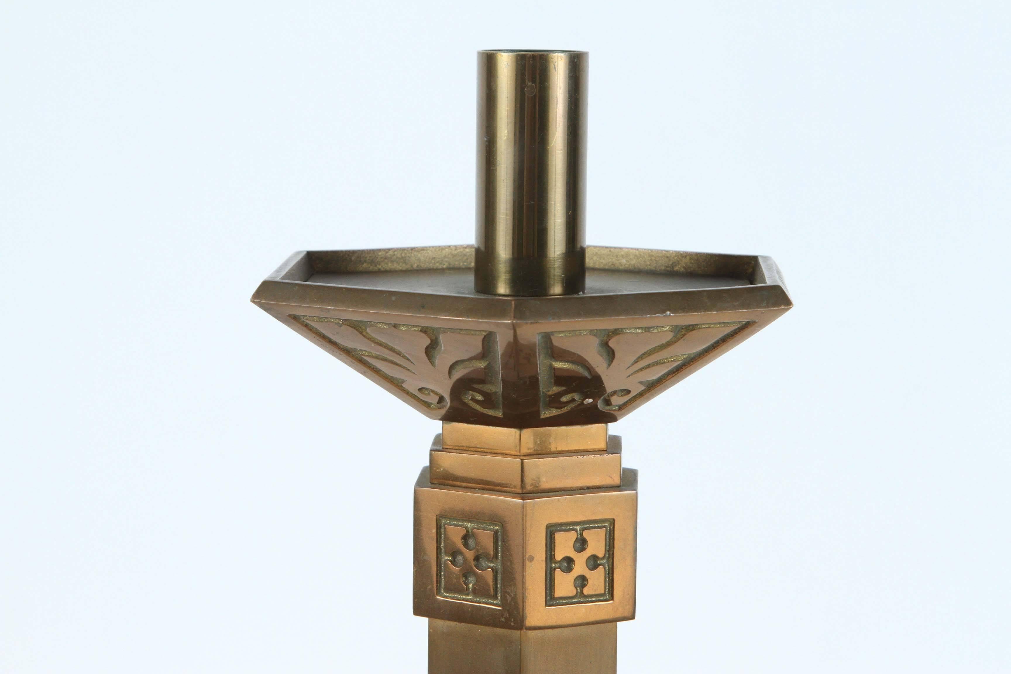 Pair of French Art Deco Brass Candlesticks In Good Condition In North Hollywood, CA