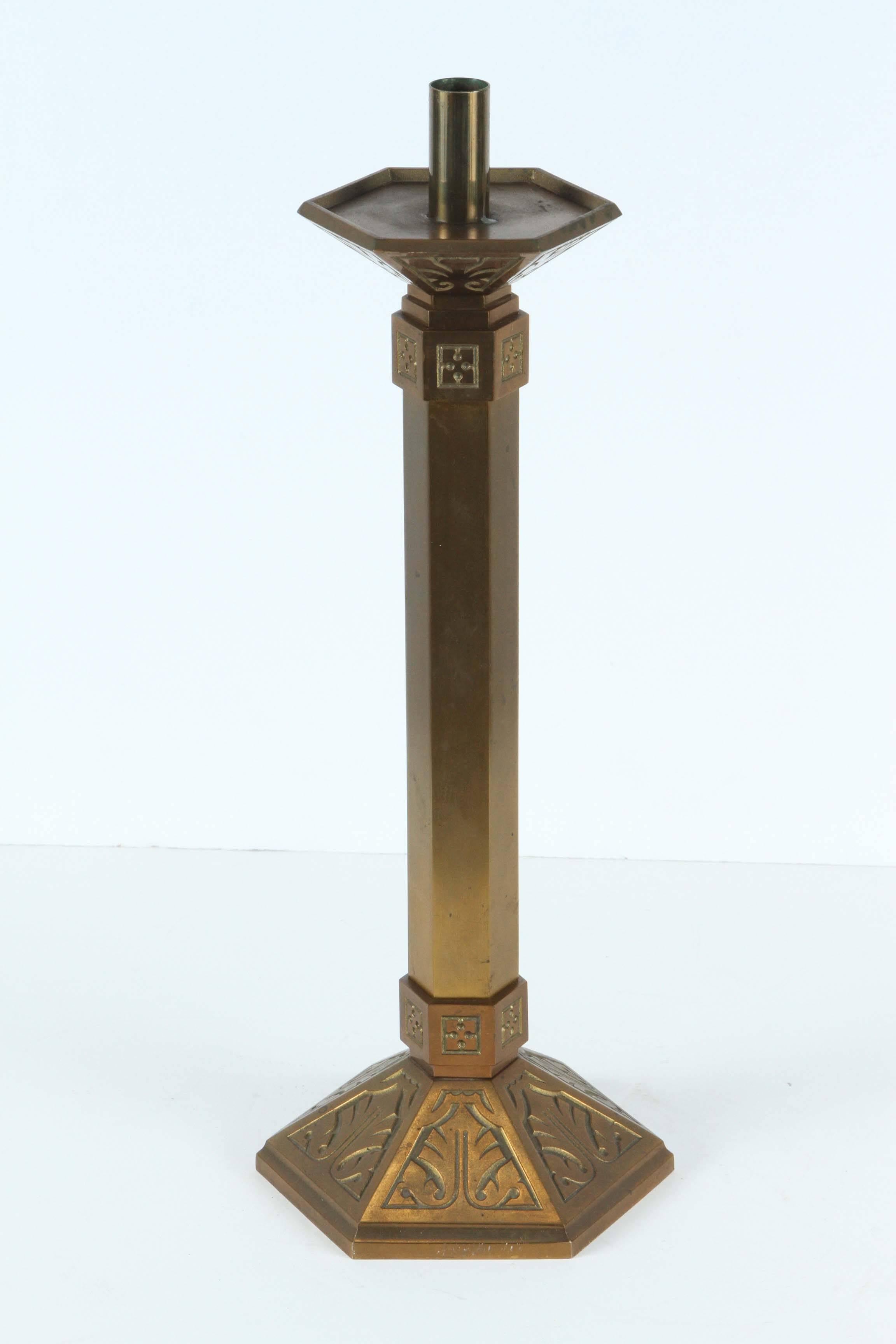20th Century Pair of French Art Deco Brass Candlesticks
