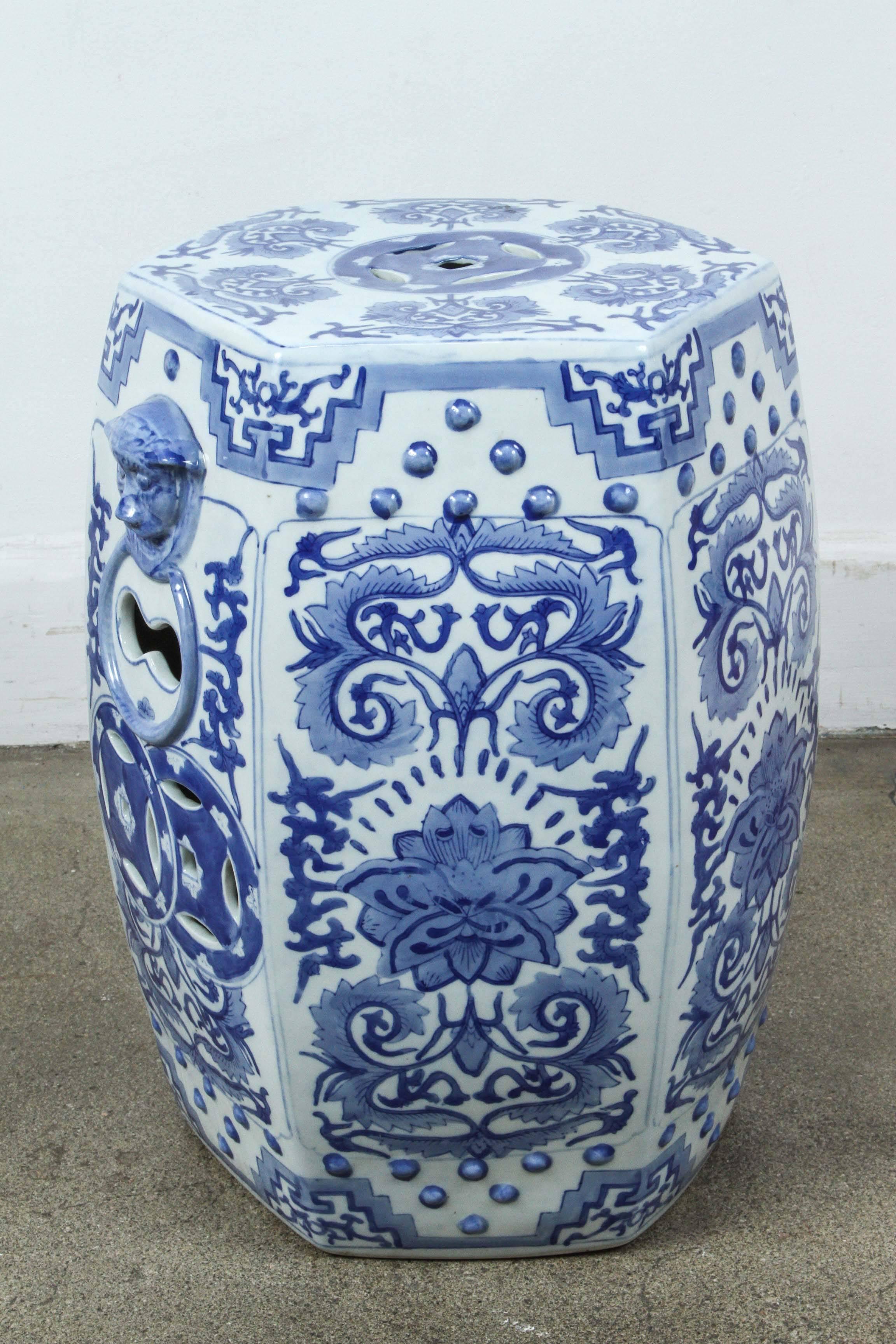 Chinese Pair of Blue and White Chine Ceramic Garden Stools