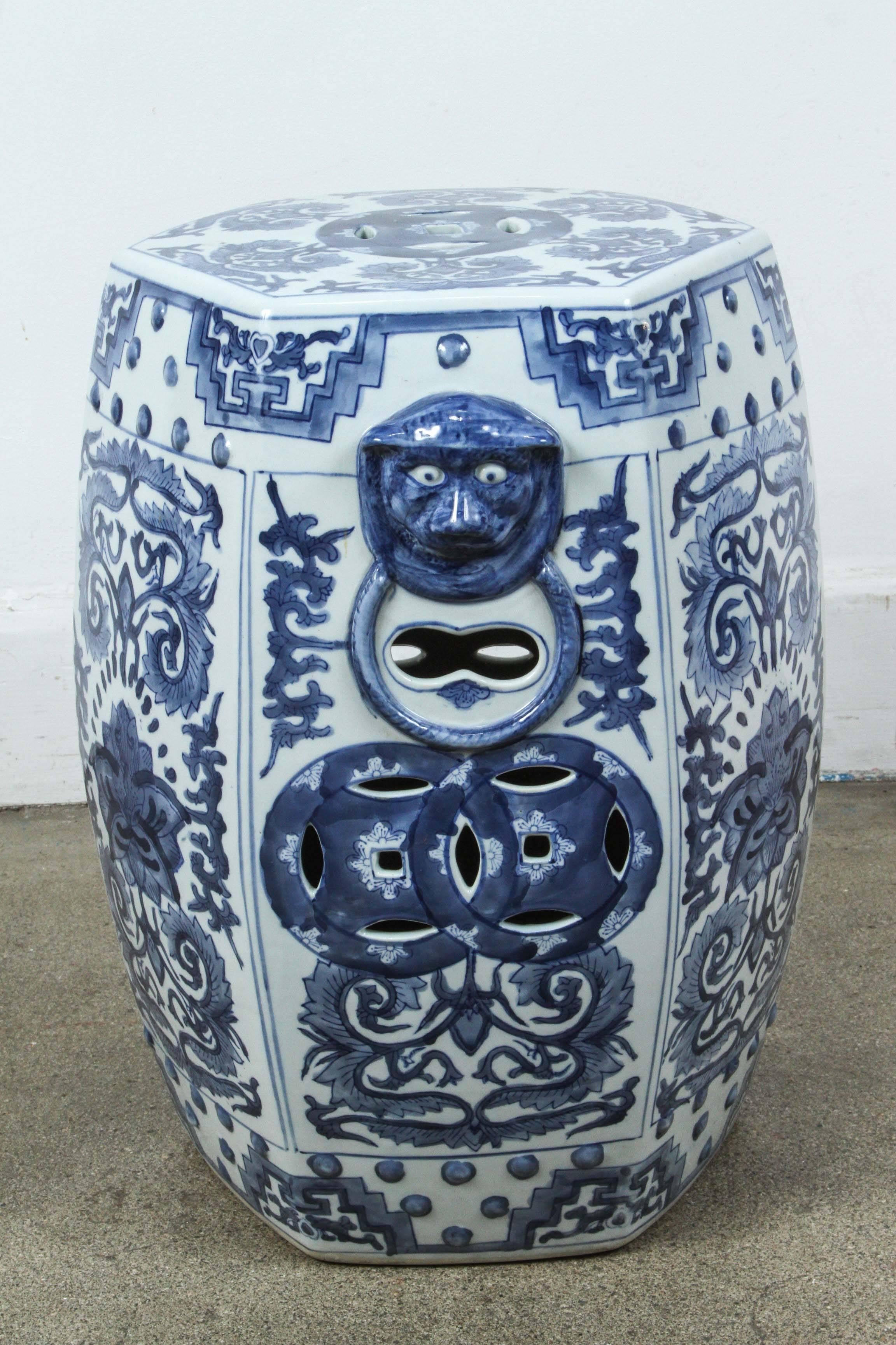 20th Century Pair of Blue and White Chine Ceramic Garden Stools