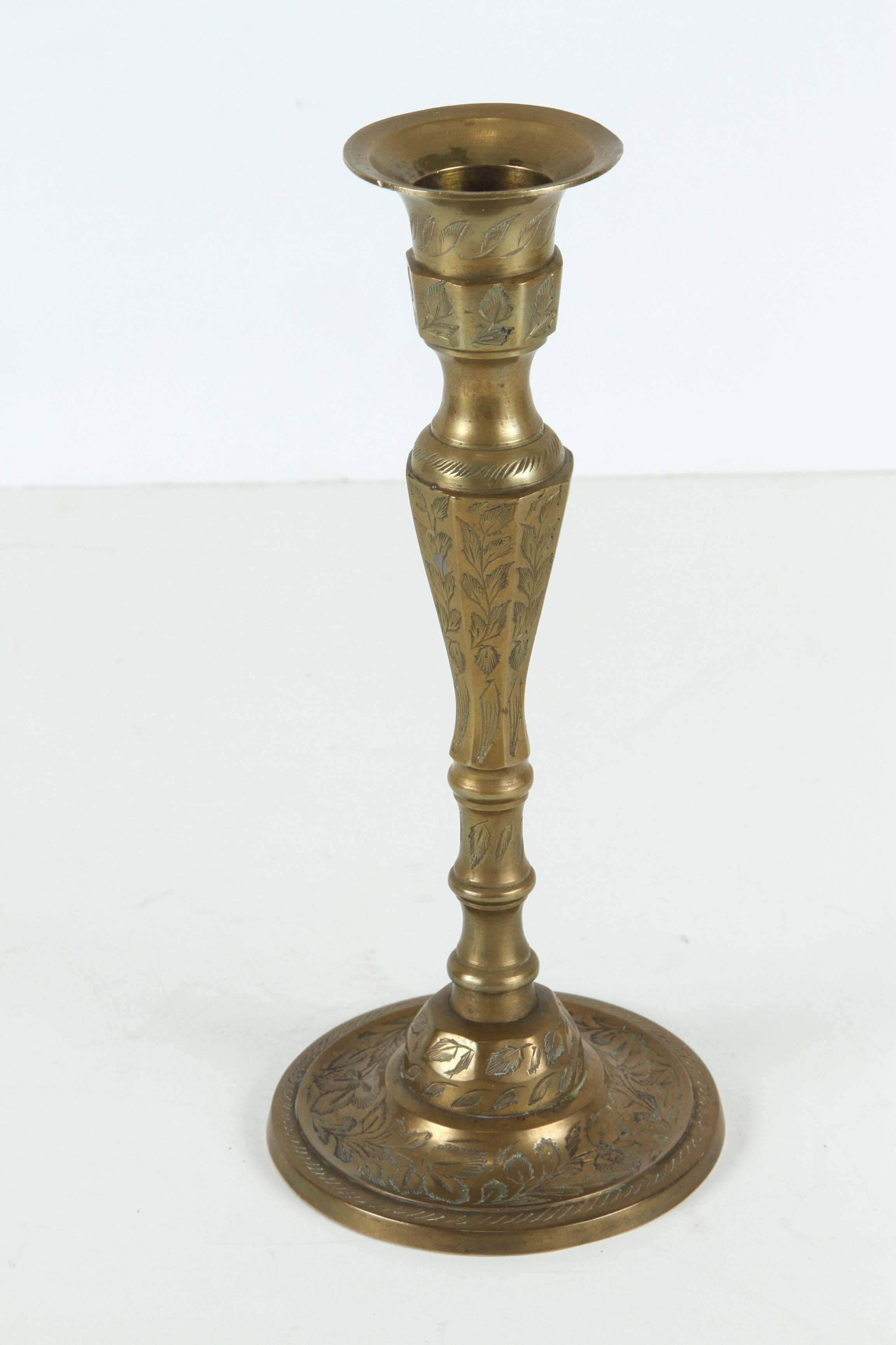 Anglo-Indian Pair of Victorian Hand-Crafted Brass Candle holder