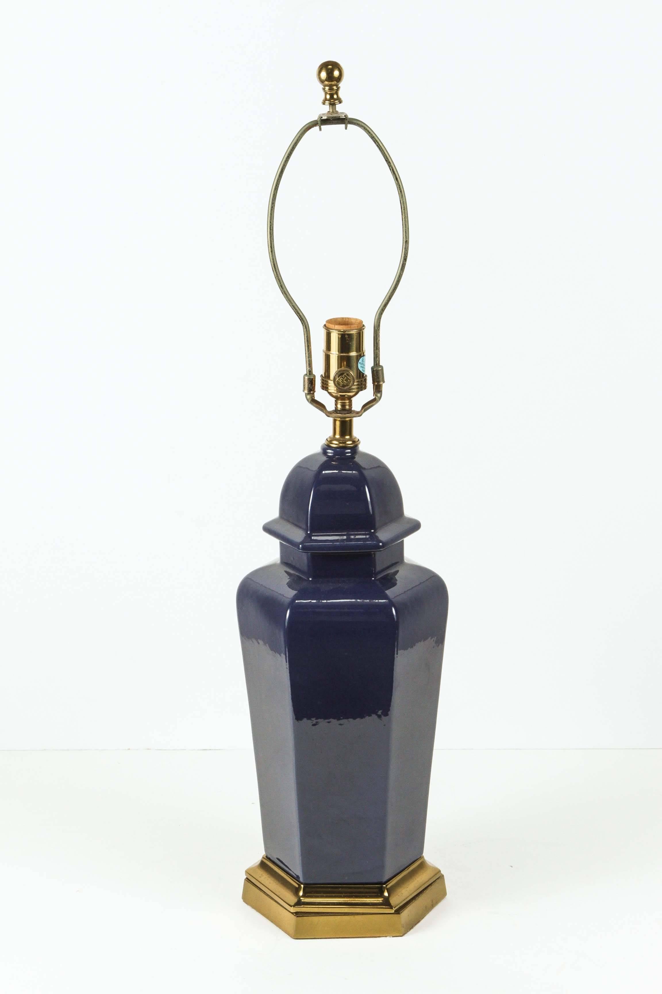 Hollywood Regency Pair of Modern Cobalt Blue Chinese Ginger Jars Table Lamps
