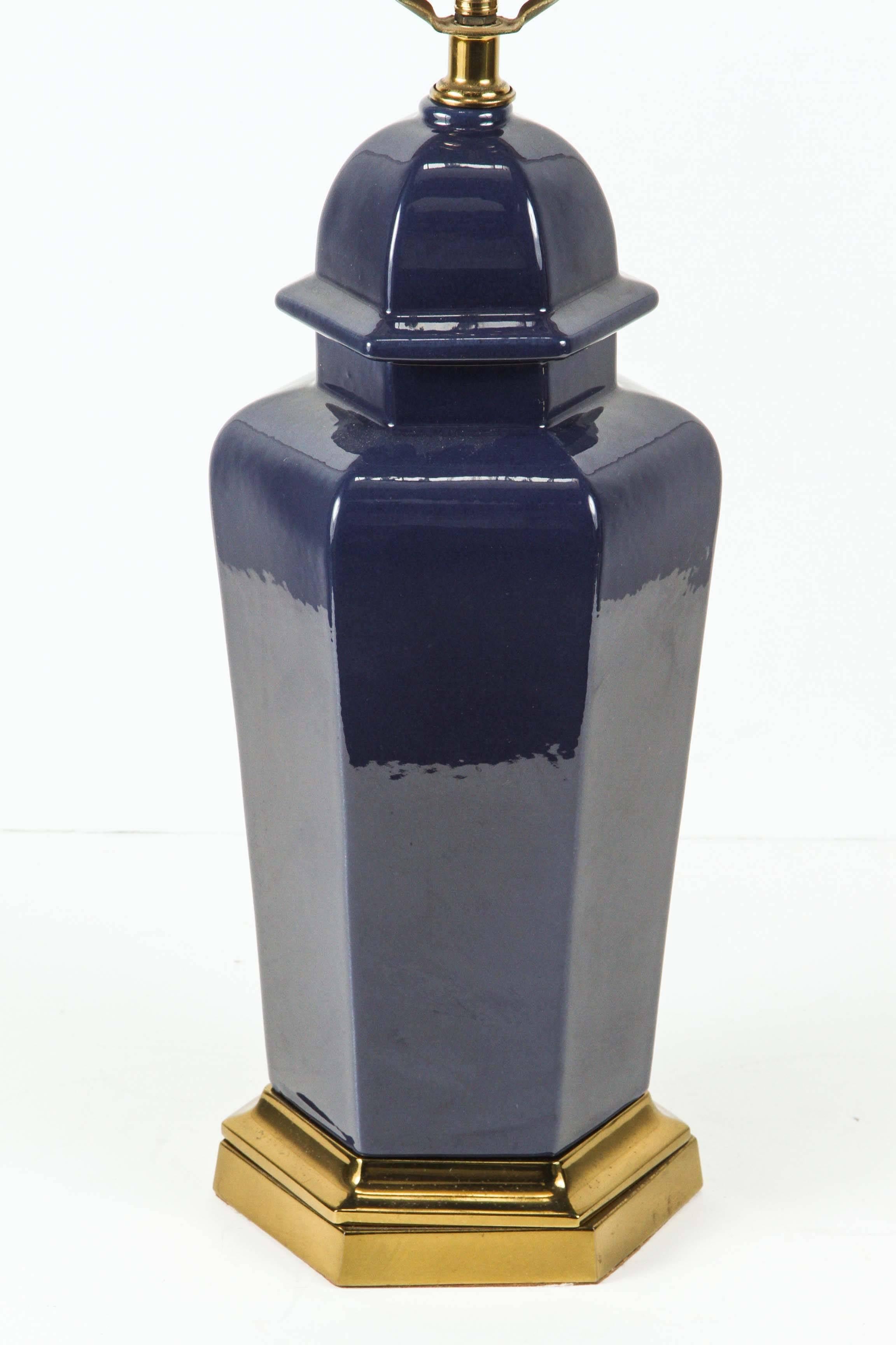 American Pair of Modern Cobalt Blue Chinese Ginger Jars Table Lamps