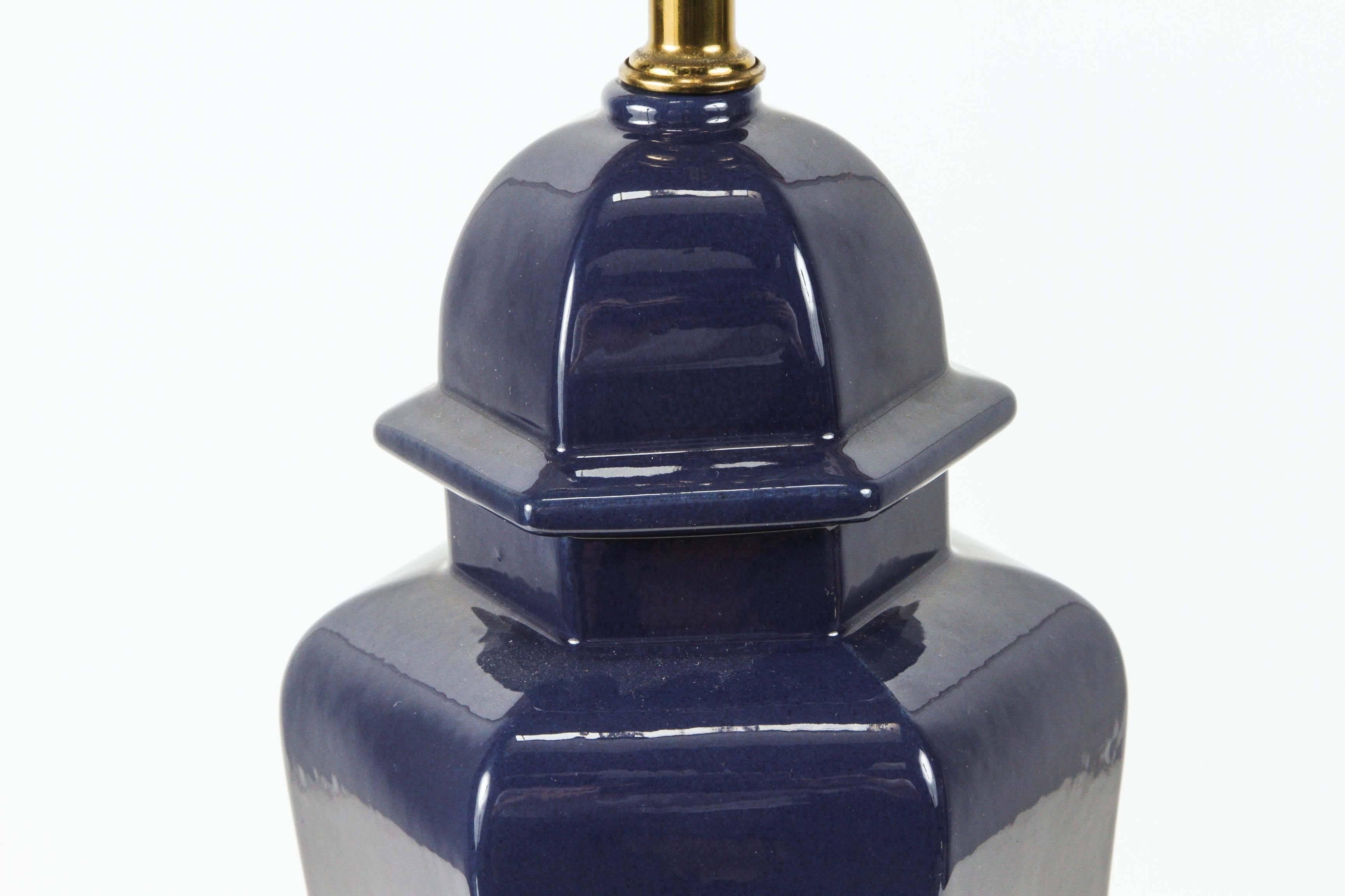 Glazed Pair of Modern Cobalt Blue Chinese Ginger Jars Table Lamps