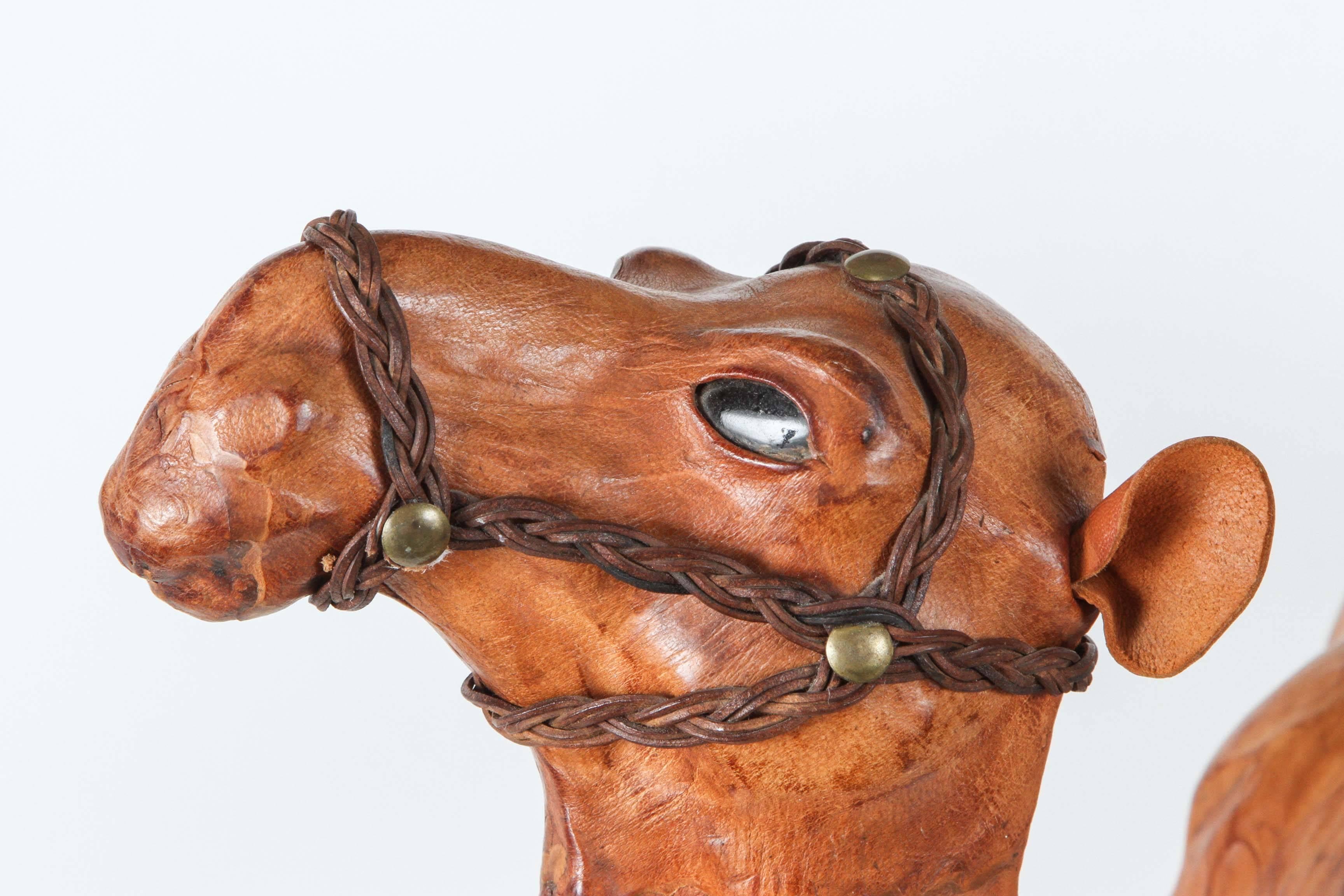 Folk Art Moroccan Leather Wrapped Camel Sculpture