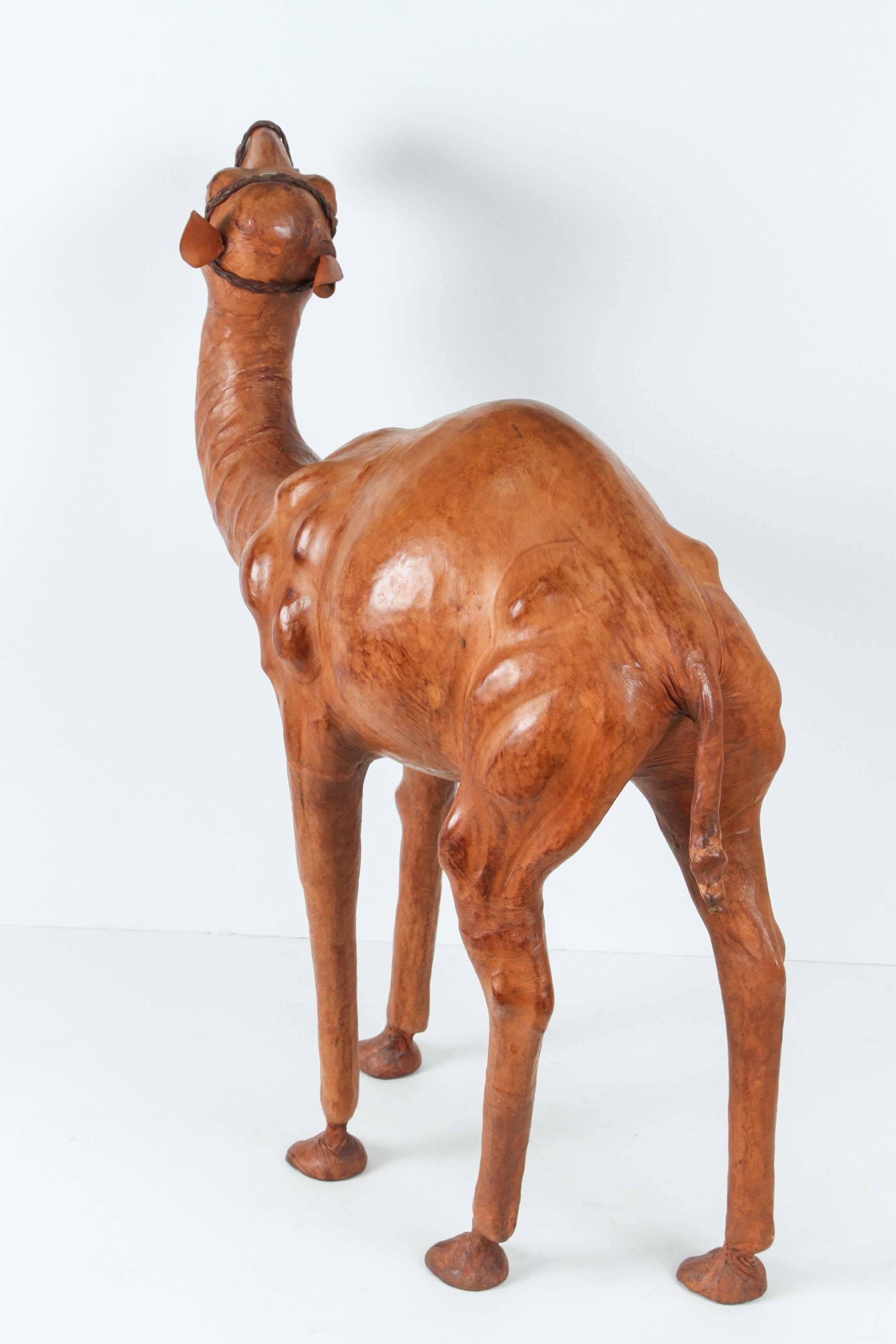 Hand-Crafted Moroccan Leather Wrapped Camel Sculpture