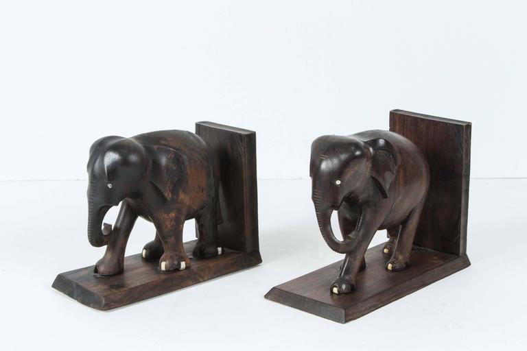 Ebony HandCarved Elephant Bookends at 1stDibs