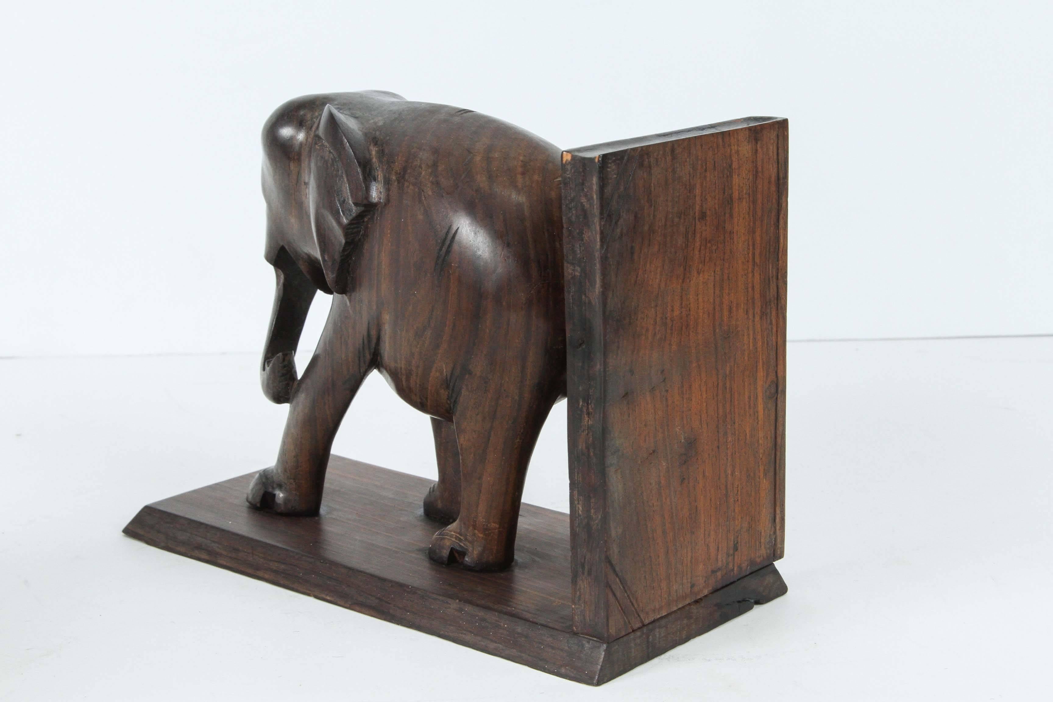 Anglo Raj Ebony Hand-Carved Elephant Bookends
