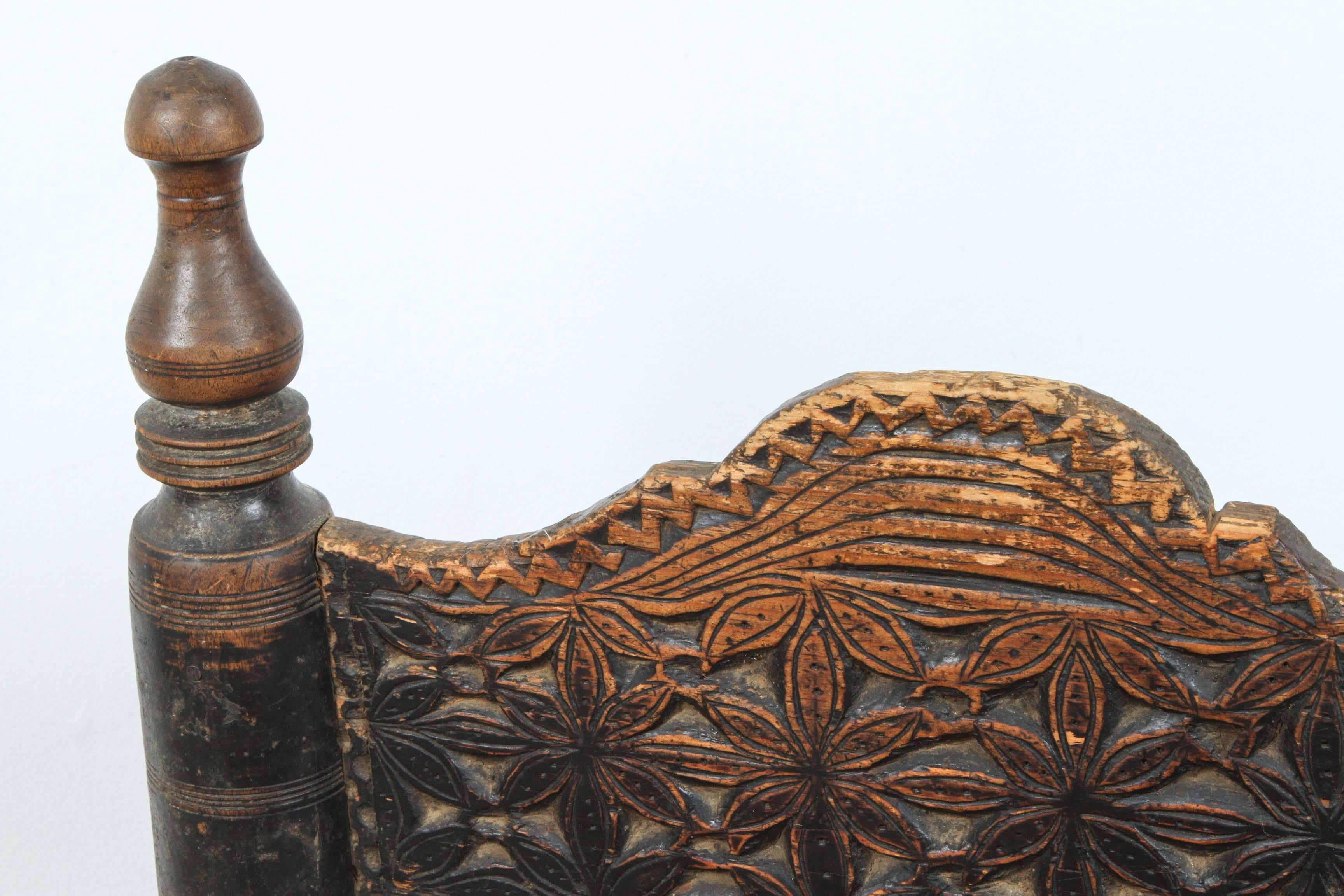 20th Century African Tribal Chair with Leather Seat