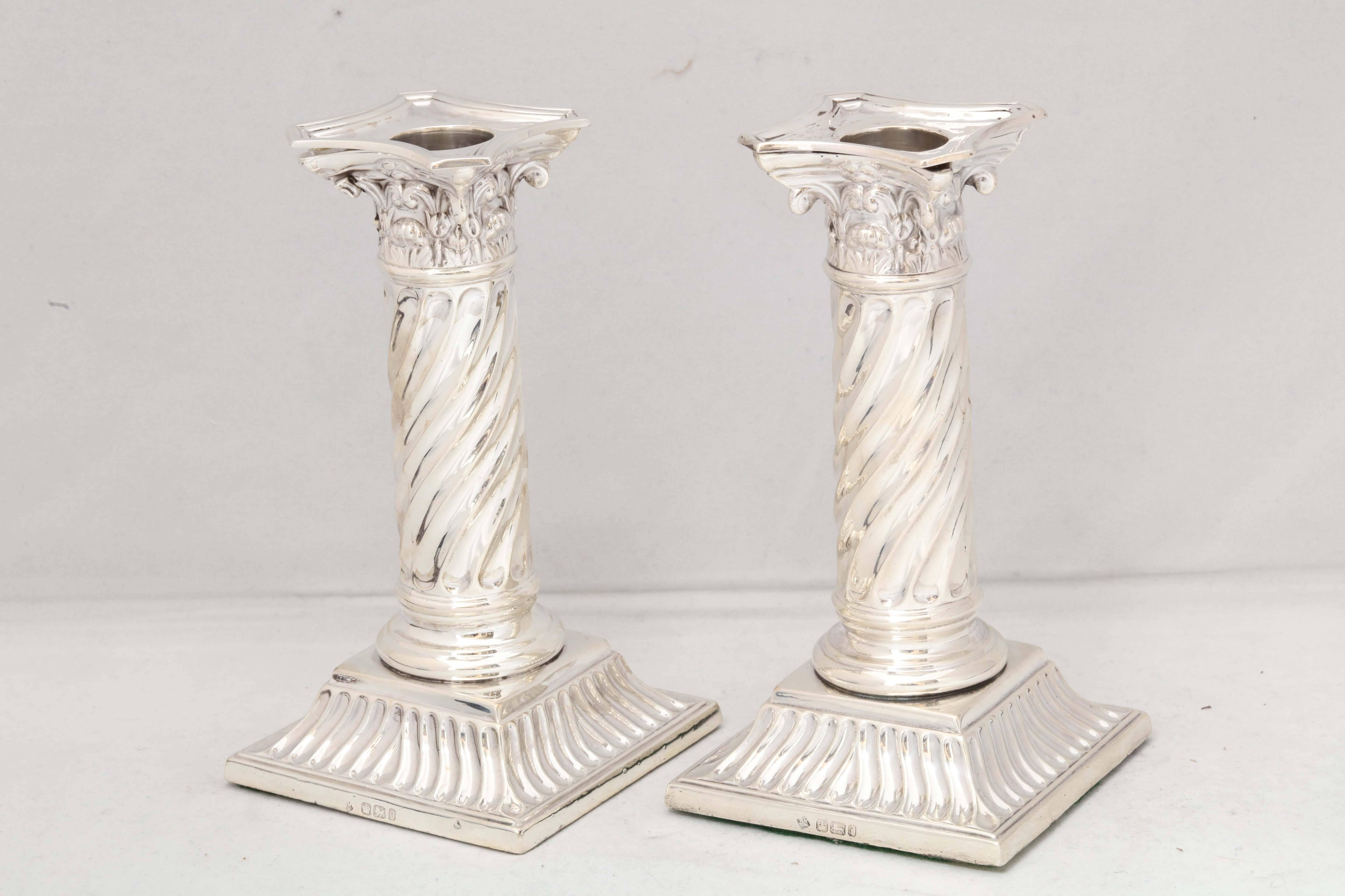 Unusual Pair of Victorian Neoclassical Sterling Silver Column-Form Candlesticks 3