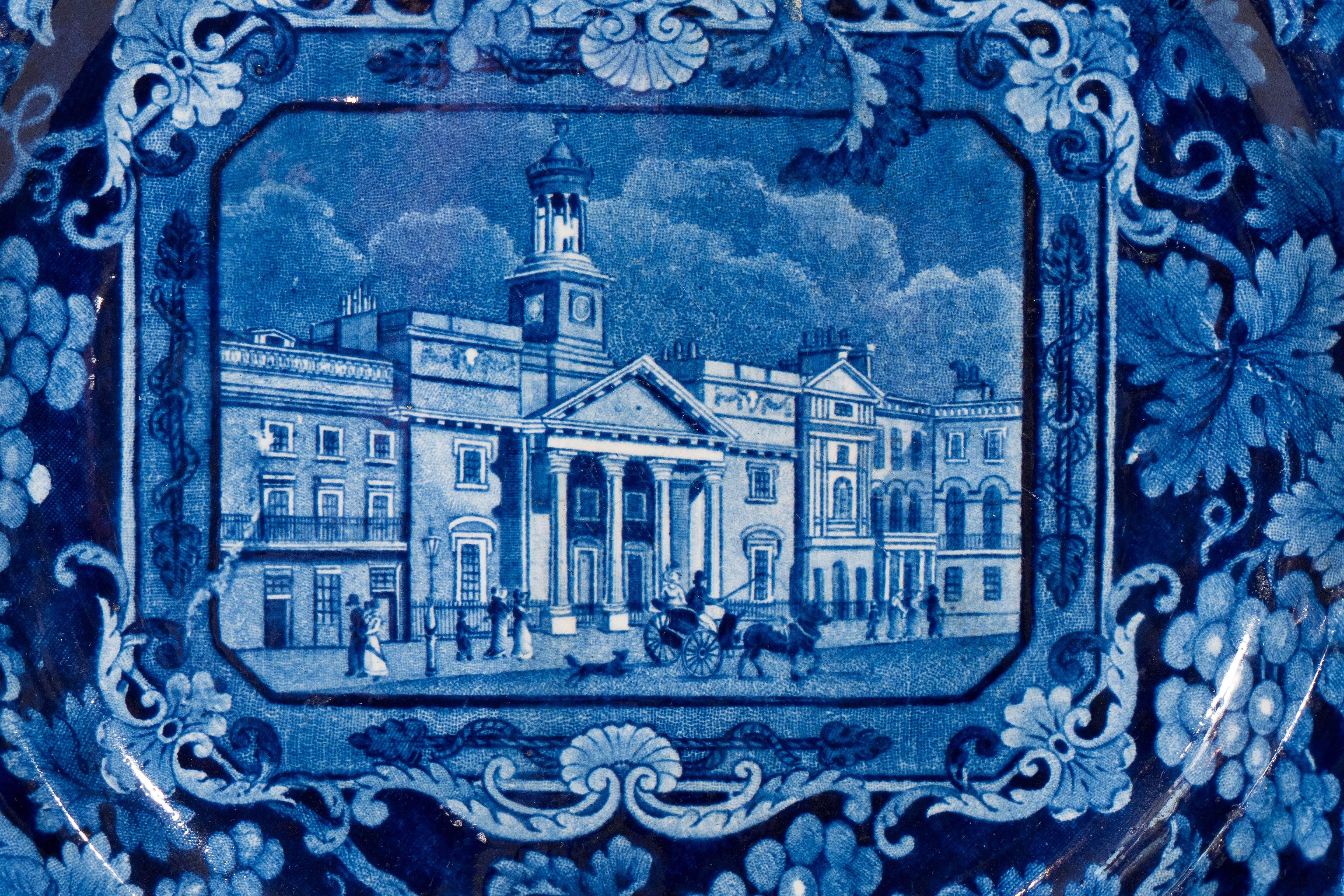 Blue and white Staffordhsire plate with 